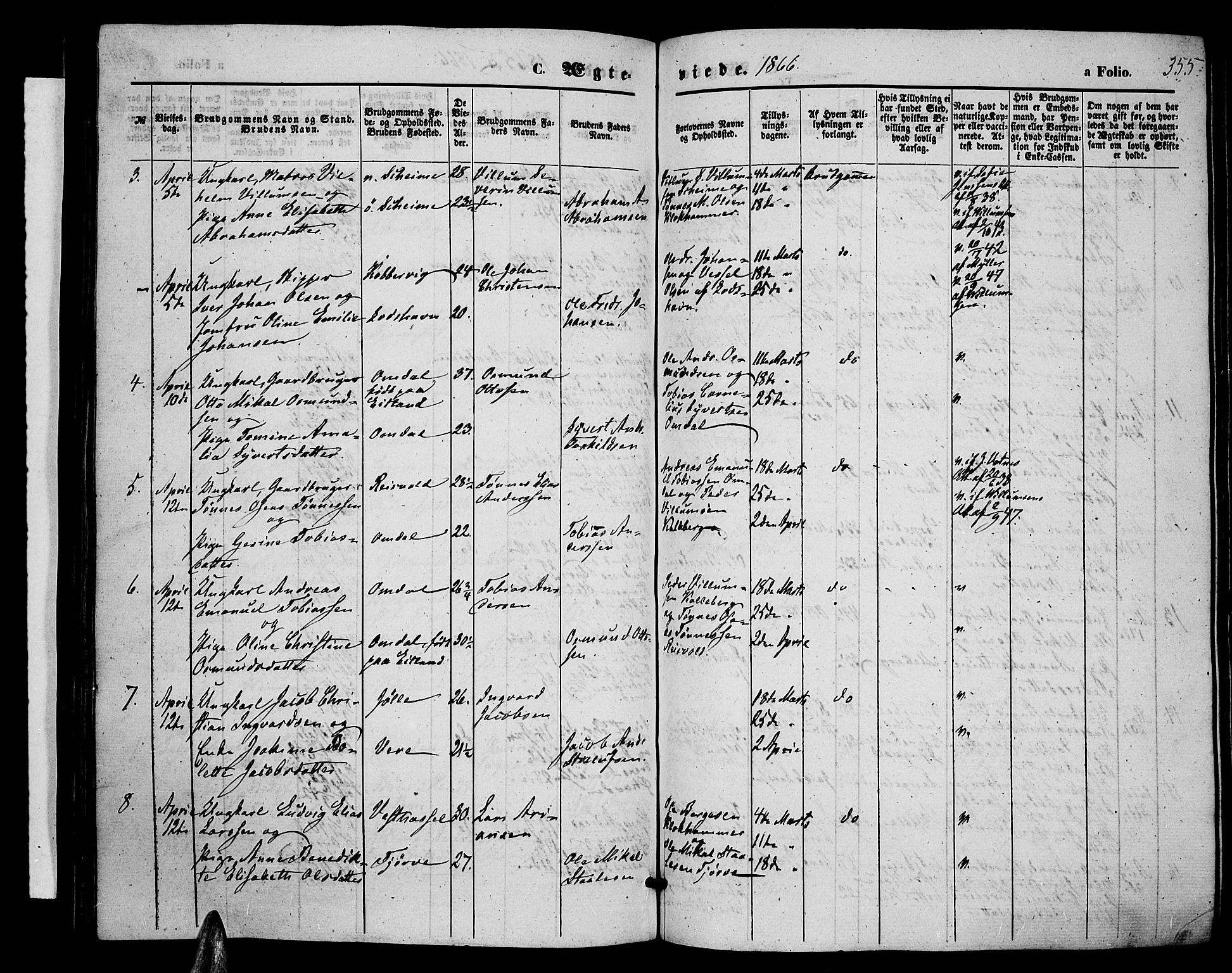 Lista sokneprestkontor, AV/SAK-1111-0027/F/Fb/L0003: Parish register (copy) no. B 3, 1862-1877, p. 355