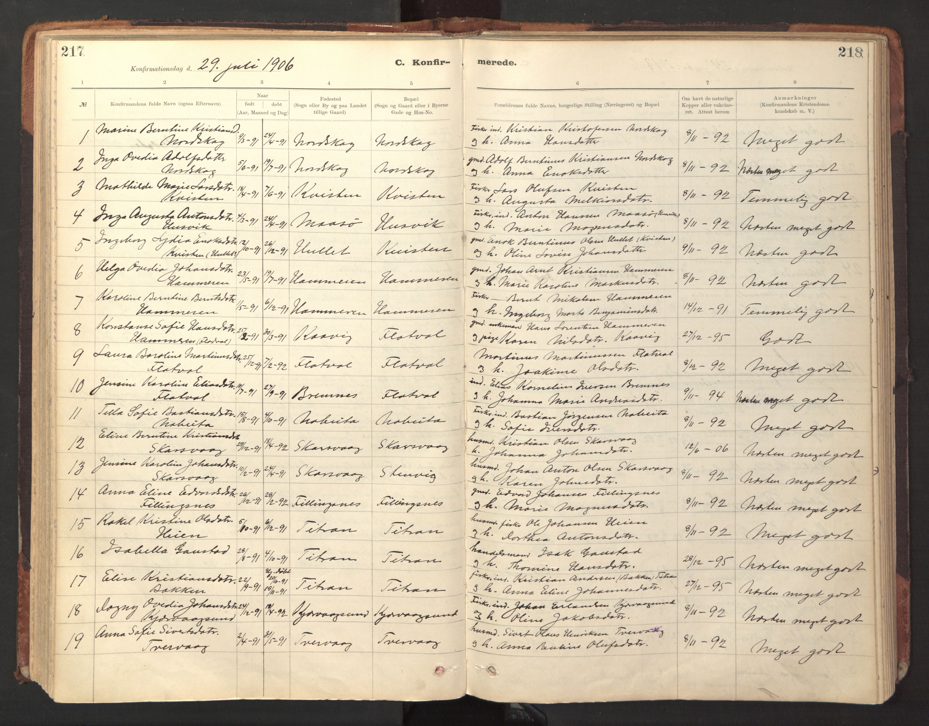 Ministerialprotokoller, klokkerbøker og fødselsregistre - Sør-Trøndelag, SAT/A-1456/641/L0596: Parish register (official) no. 641A02, 1898-1915, p. 217-218