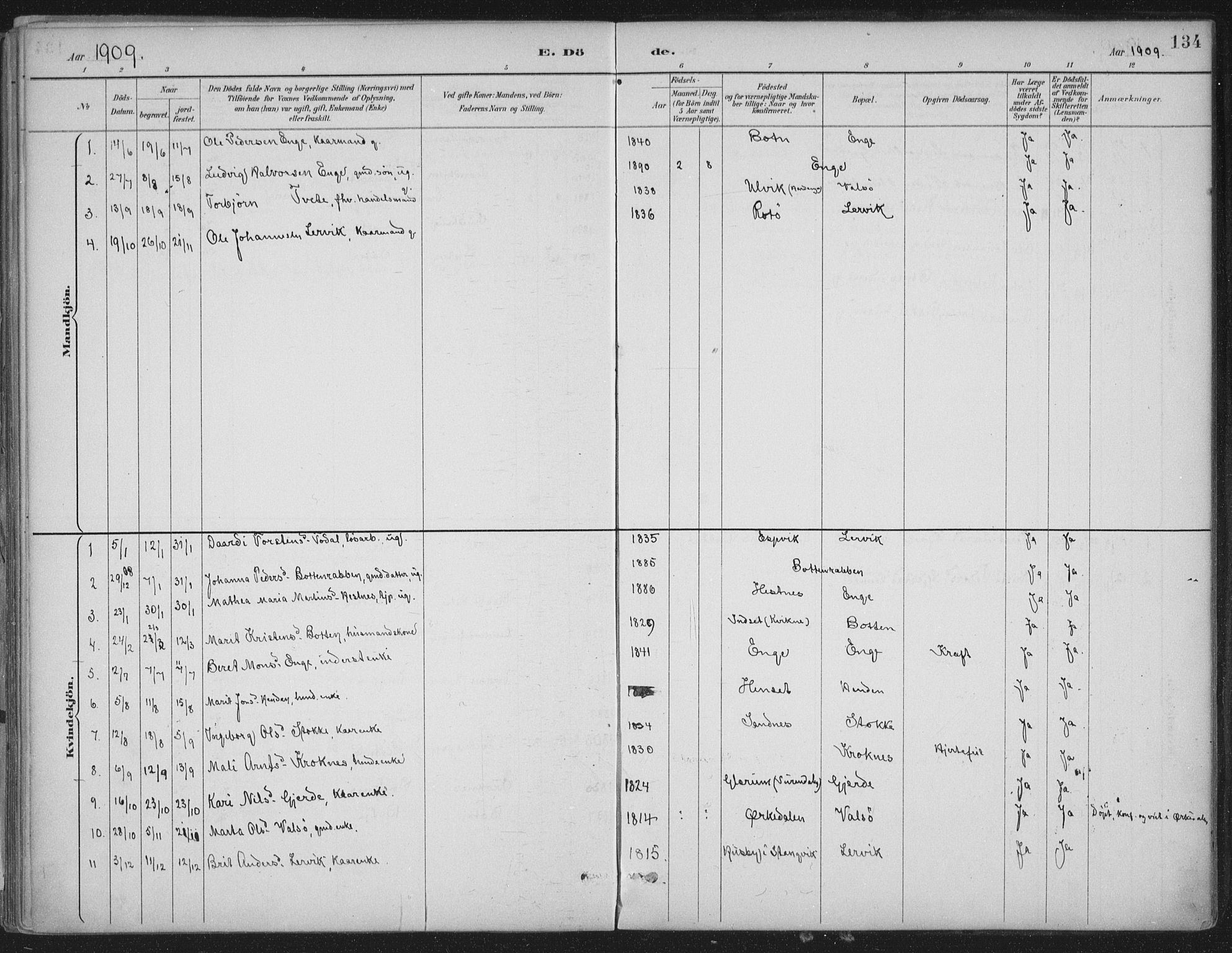 Ministerialprotokoller, klokkerbøker og fødselsregistre - Møre og Romsdal, AV/SAT-A-1454/580/L0925: Parish register (official) no. 580A02, 1888-1913, p. 134