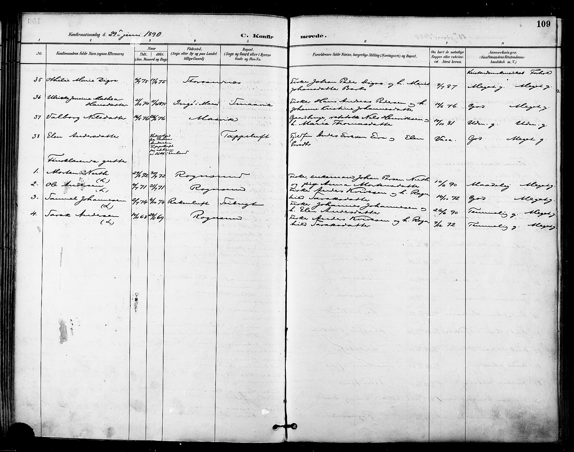 Talvik sokneprestkontor, AV/SATØ-S-1337/H/Ha/L0013kirke: Parish register (official) no. 13, 1886-1897, p. 109