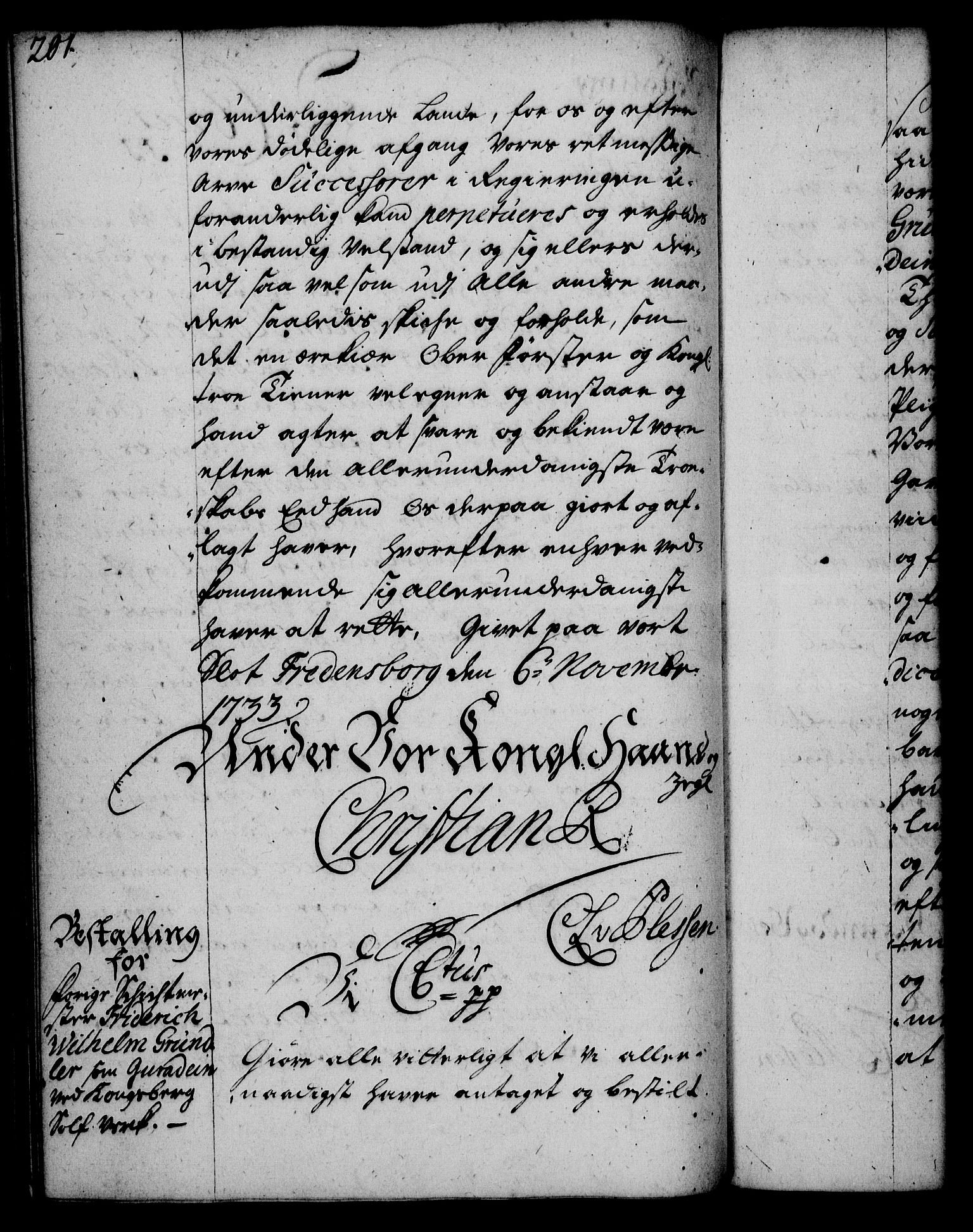 Rentekammeret, Kammerkanselliet, RA/EA-3111/G/Gg/Gge/L0002: Norsk bestallingsprotokoll med register (merket RK 53.26), 1730-1744, p. 201