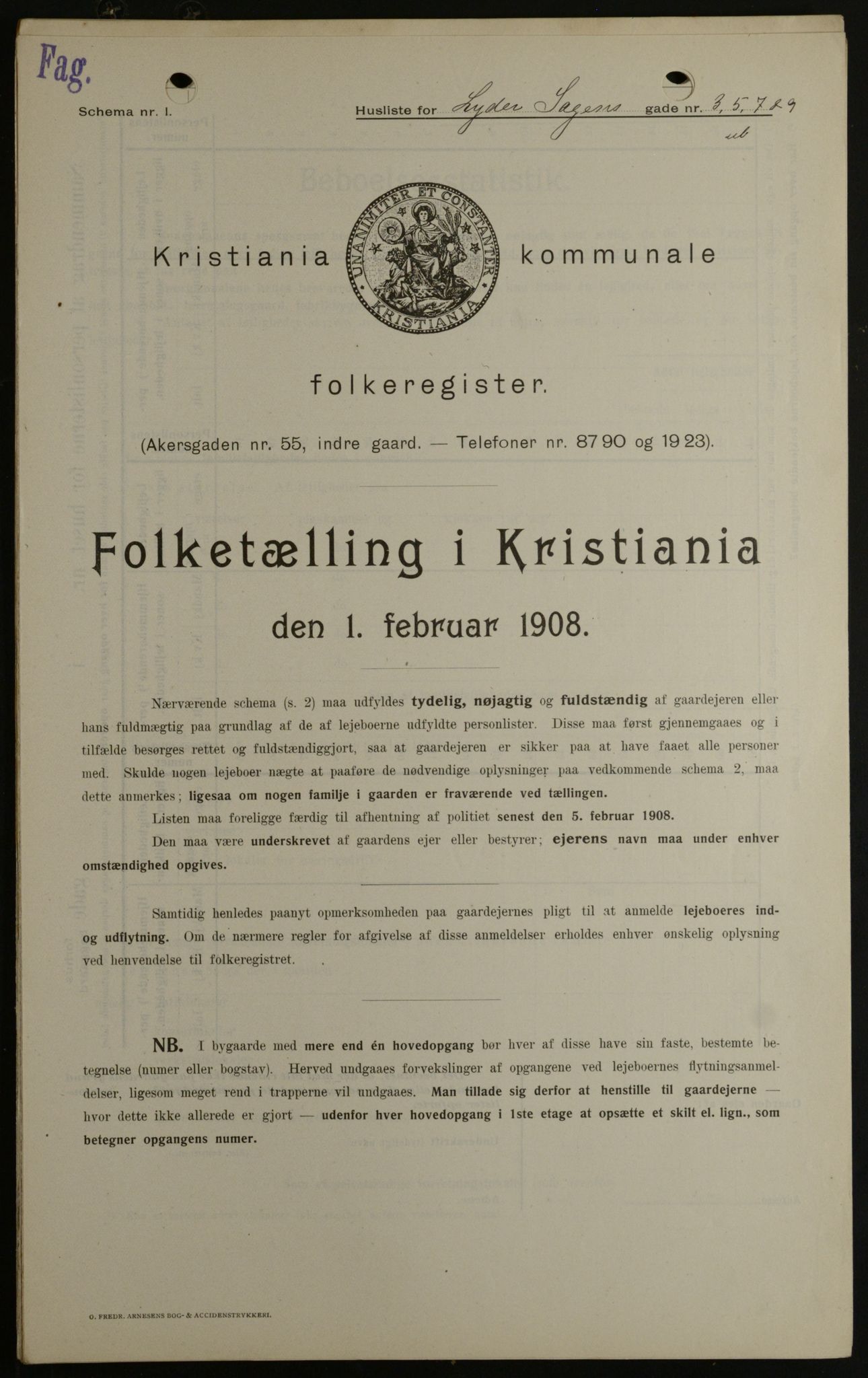 OBA, Municipal Census 1908 for Kristiania, 1908, p. 52336