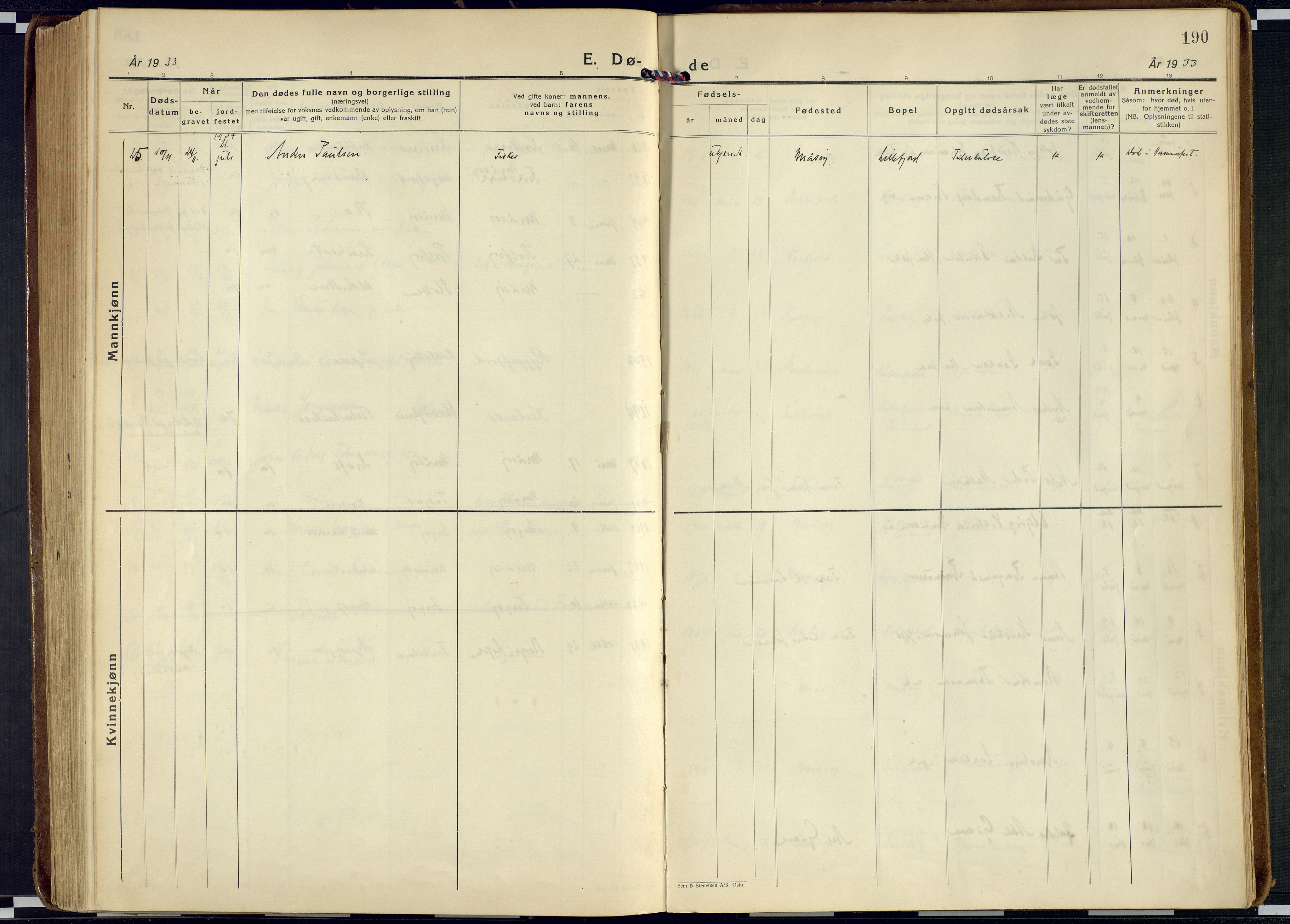 Måsøy sokneprestkontor, AV/SATØ-S-1348/H/Ha/L0011kirke: Parish register (official) no. 11, 1933-1947, p. 190