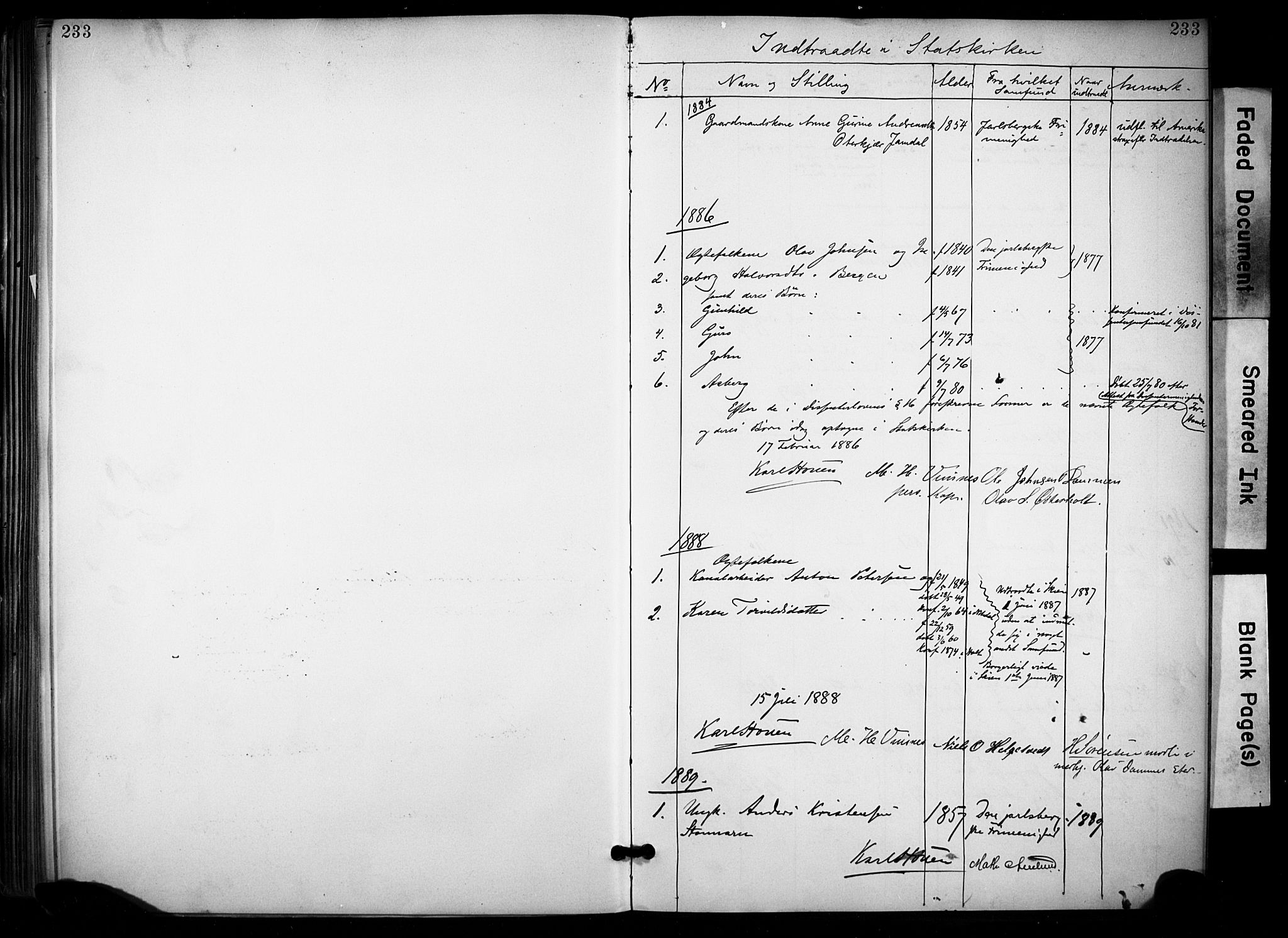 Lunde kirkebøker, SAKO/A-282/F/Fa/L0002: Parish register (official) no. I 2, 1884-1892, p. 233
