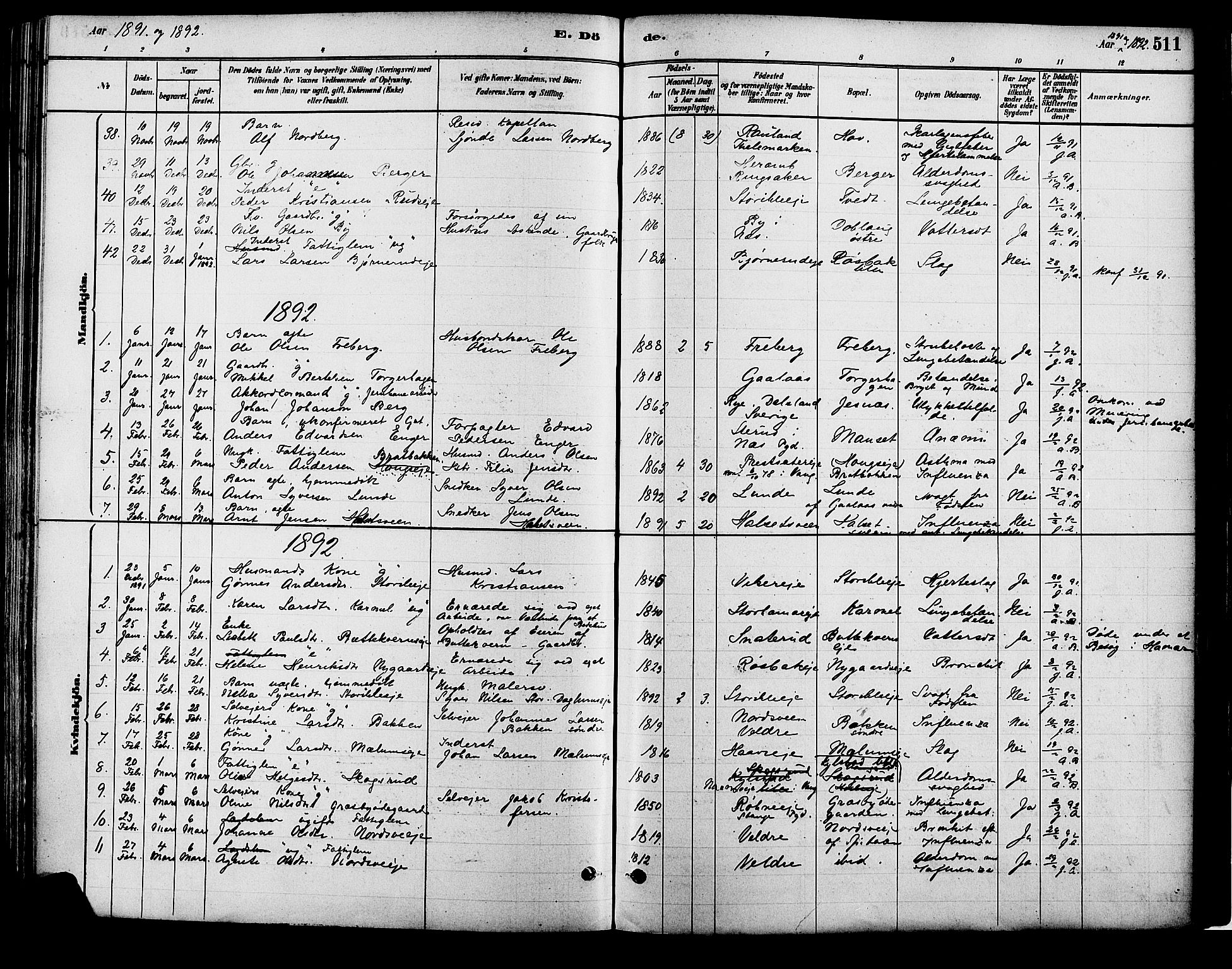 Vang prestekontor, Hedmark, SAH/PREST-008/H/Ha/Haa/L0018B: Parish register (official) no. 18B, 1880-1906, p. 511