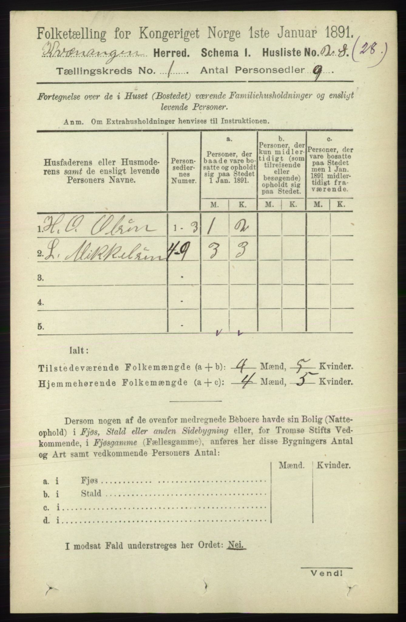 RA, 1891 census for 1943 Kvænangen, 1891, p. 42