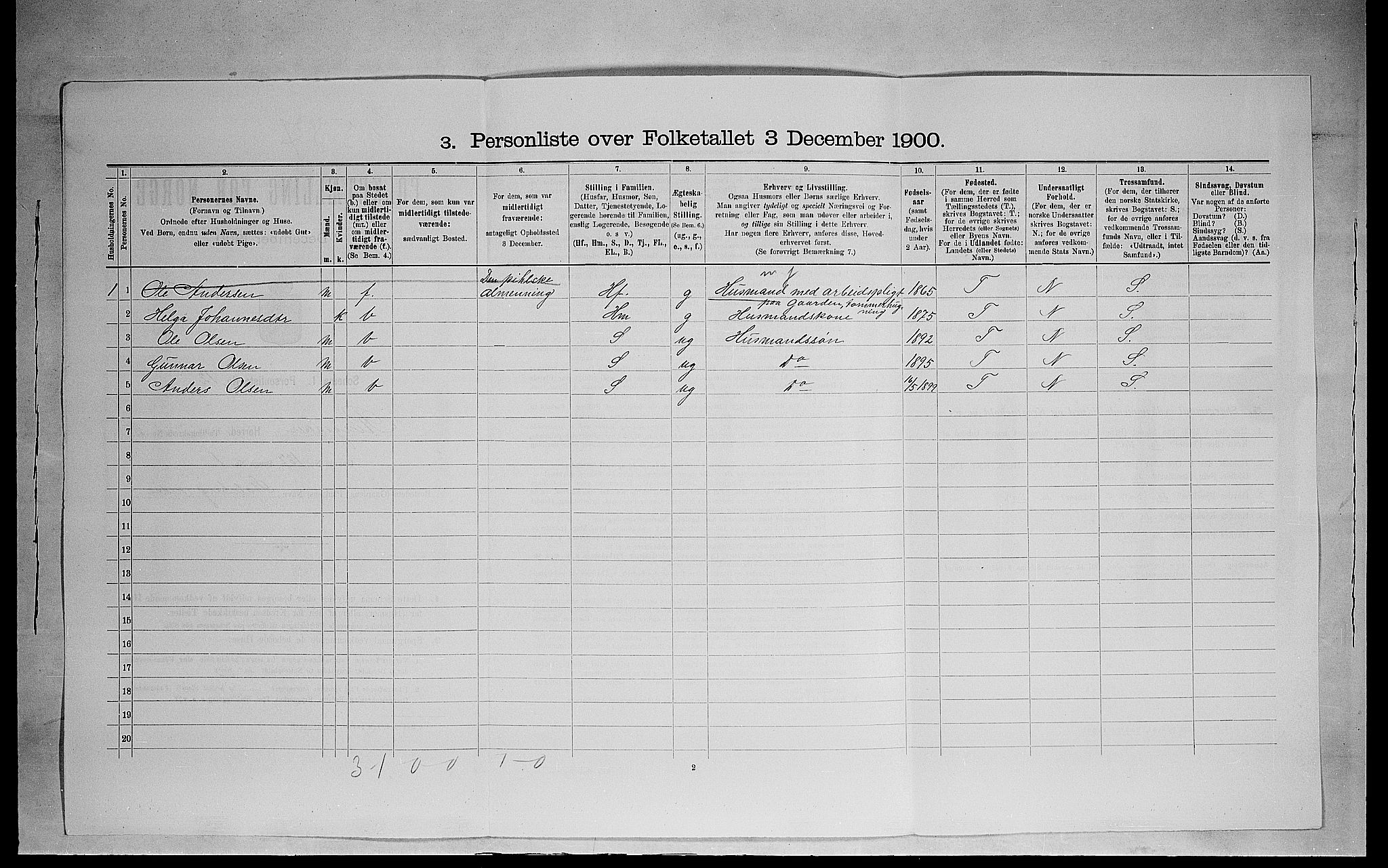 SAH, 1900 census for Ringsaker, 1900, p. 1072