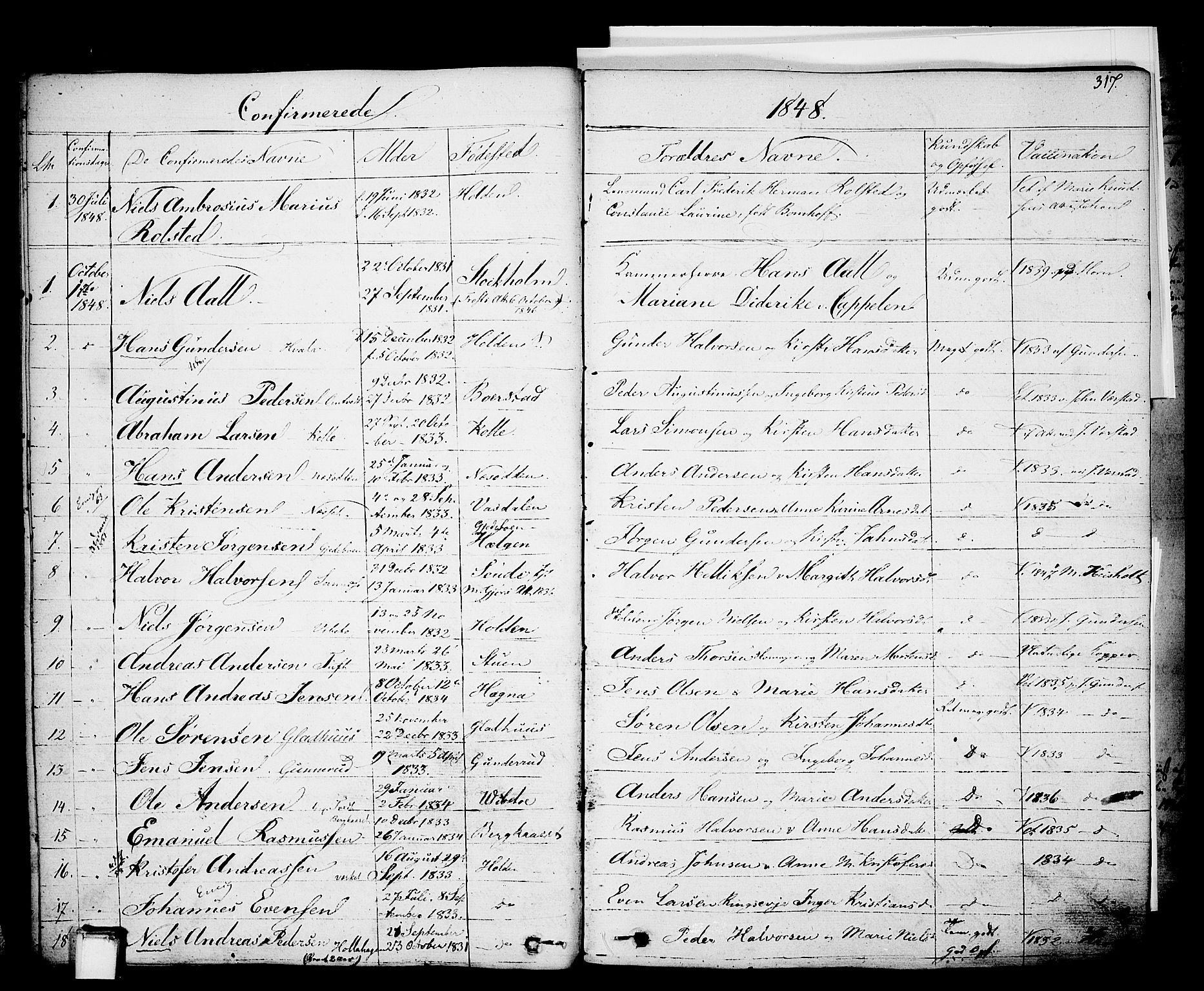 Holla kirkebøker, SAKO/A-272/F/Fa/L0004: Parish register (official) no. 4, 1830-1848, p. 317