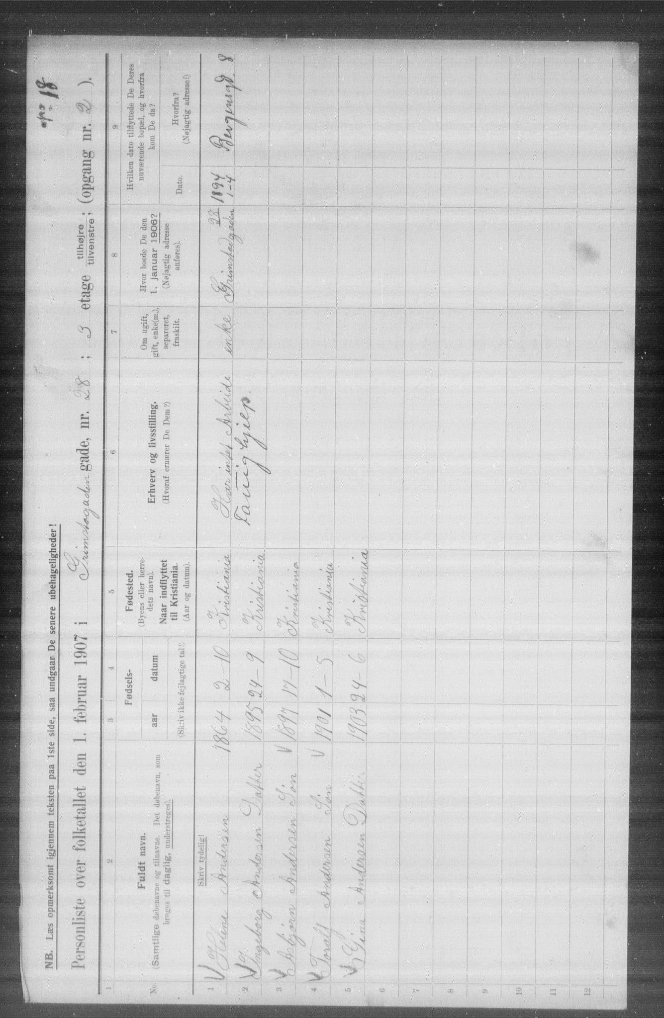 OBA, Municipal Census 1907 for Kristiania, 1907, p. 15341