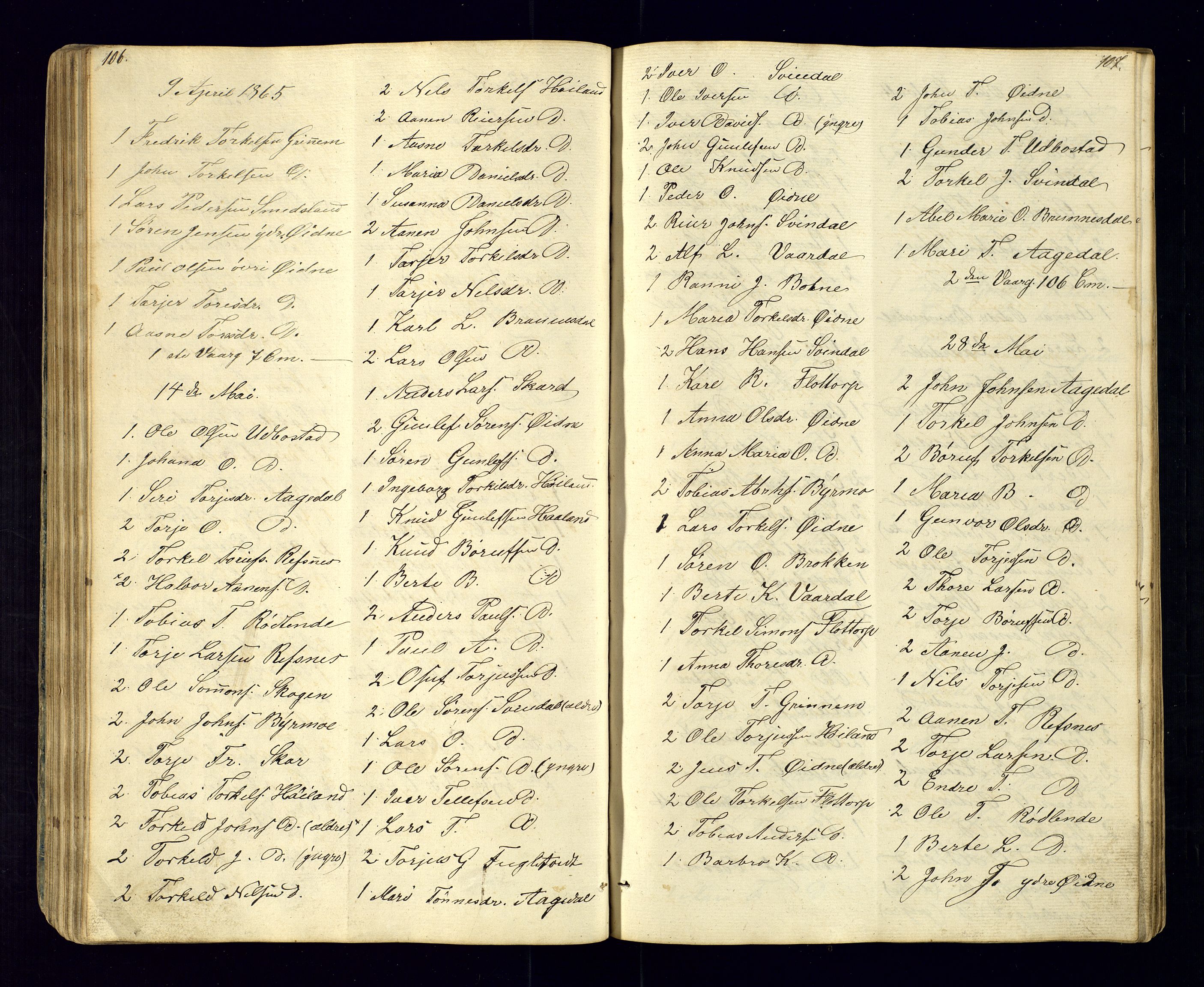 Bjelland sokneprestkontor, SAK/1111-0005/F/Fc/Fcc/L0003: Communicants register no. C-3, 1853-1883, p. 106-107