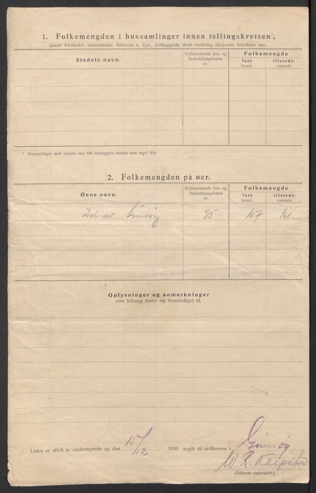 SAT, 1920 census for Gimsøy, 1920, p. 35