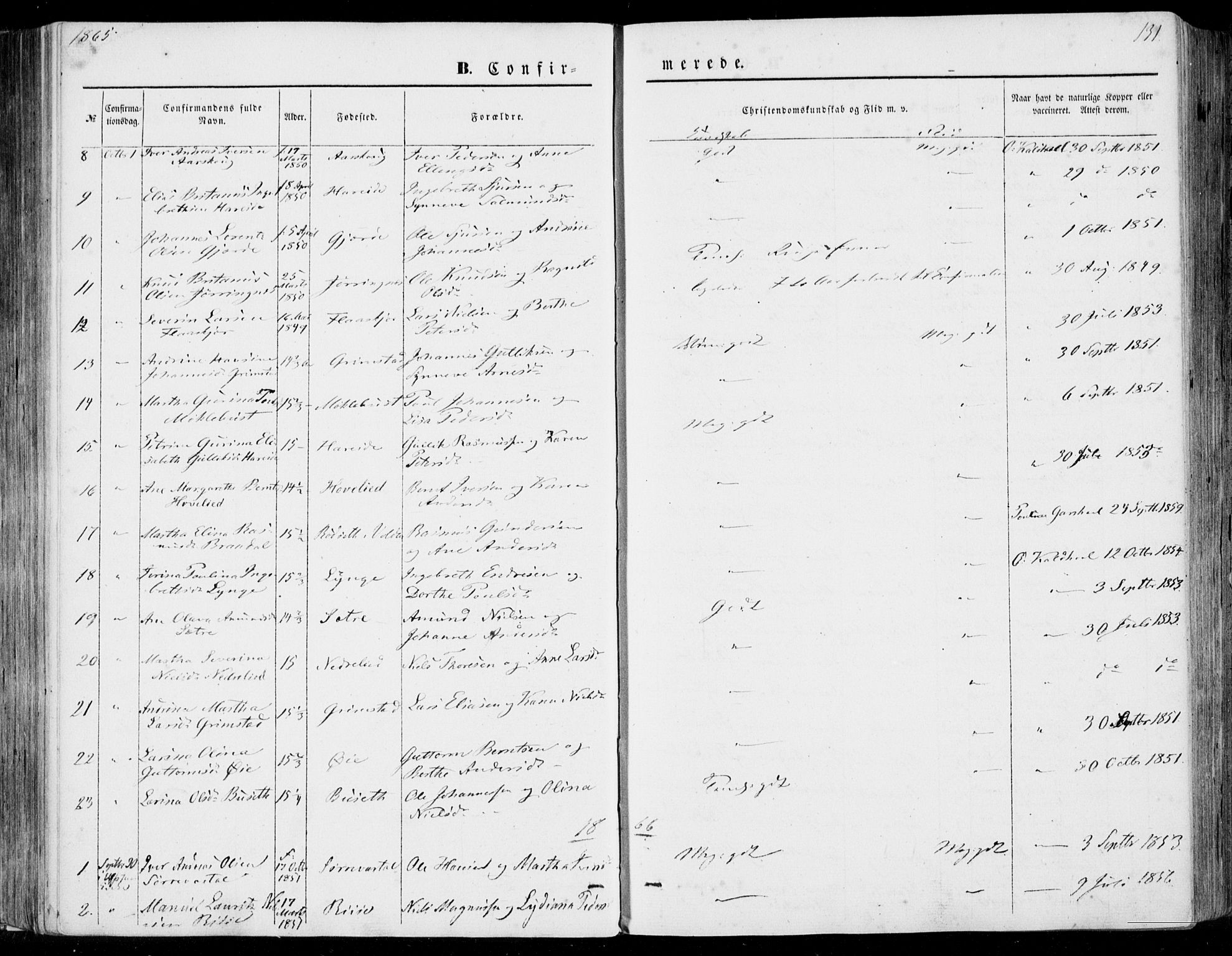 Ministerialprotokoller, klokkerbøker og fødselsregistre - Møre og Romsdal, SAT/A-1454/510/L0121: Parish register (official) no. 510A01, 1848-1877, p. 131