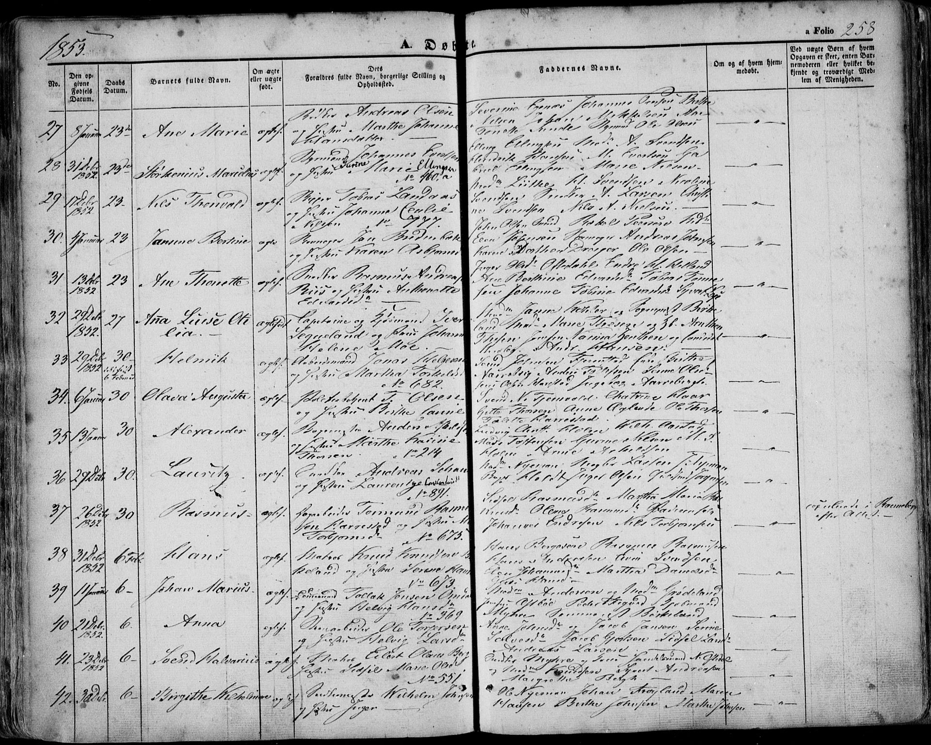 Domkirken sokneprestkontor, SAST/A-101812/001/30/30BA/L0016: Parish register (official) no. A 15, 1844-1854, p. 258