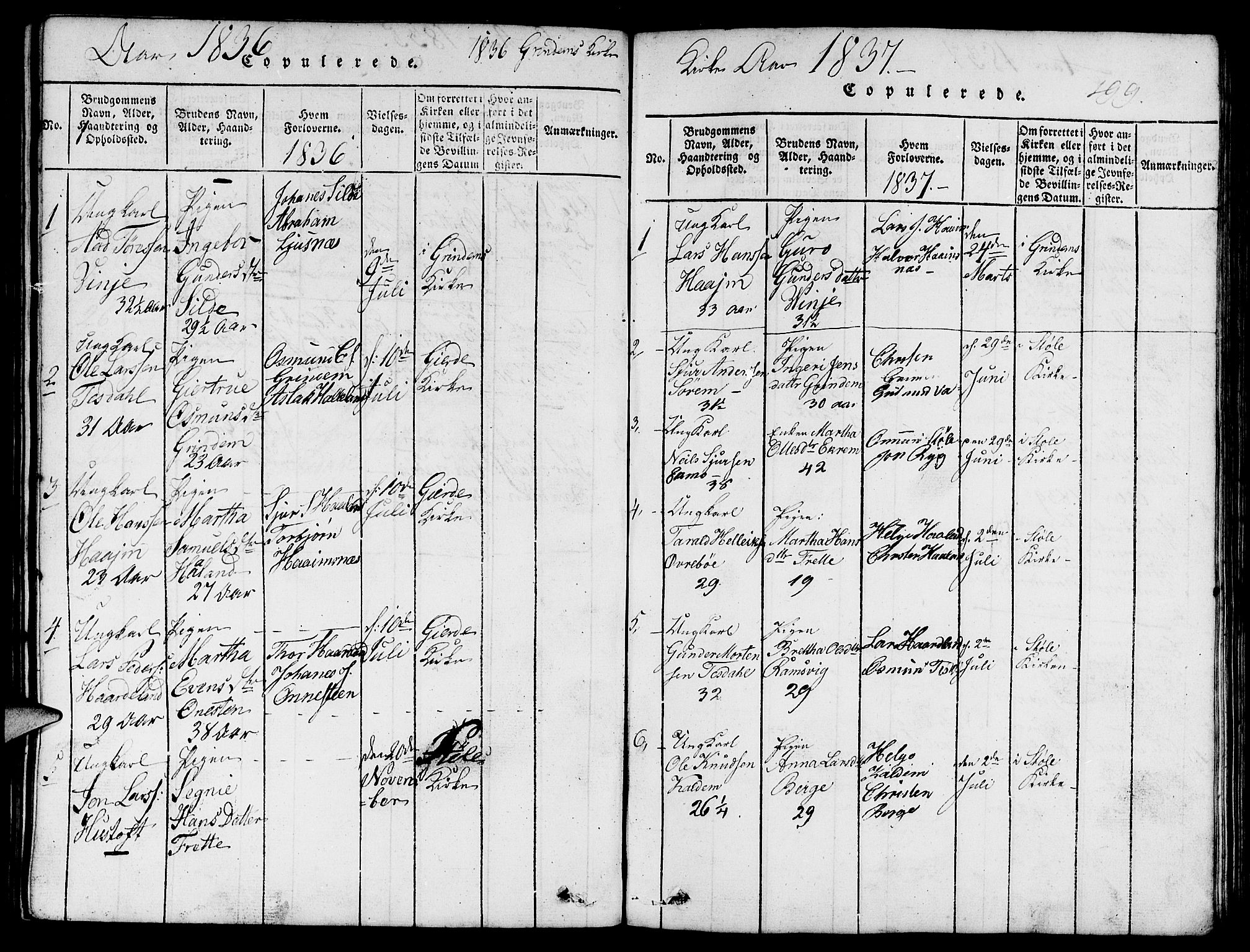 Etne sokneprestembete, SAB/A-75001/H/Hab: Parish register (copy) no. C 1, 1816-1841, p. 199