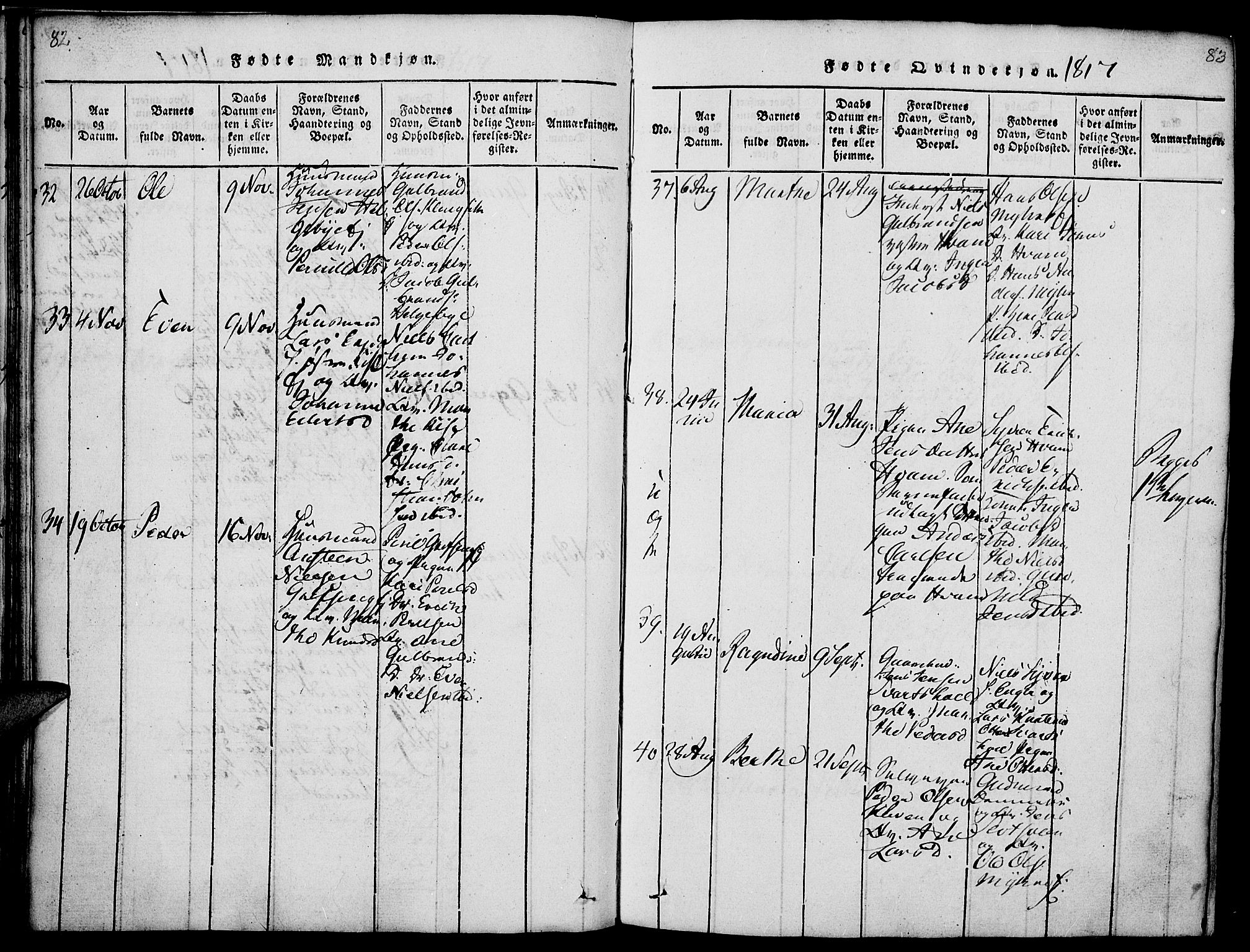 Nes prestekontor, Hedmark, AV/SAH-PREST-020/K/Ka/L0002: Parish register (official) no. 2, 1813-1827, p. 82-83