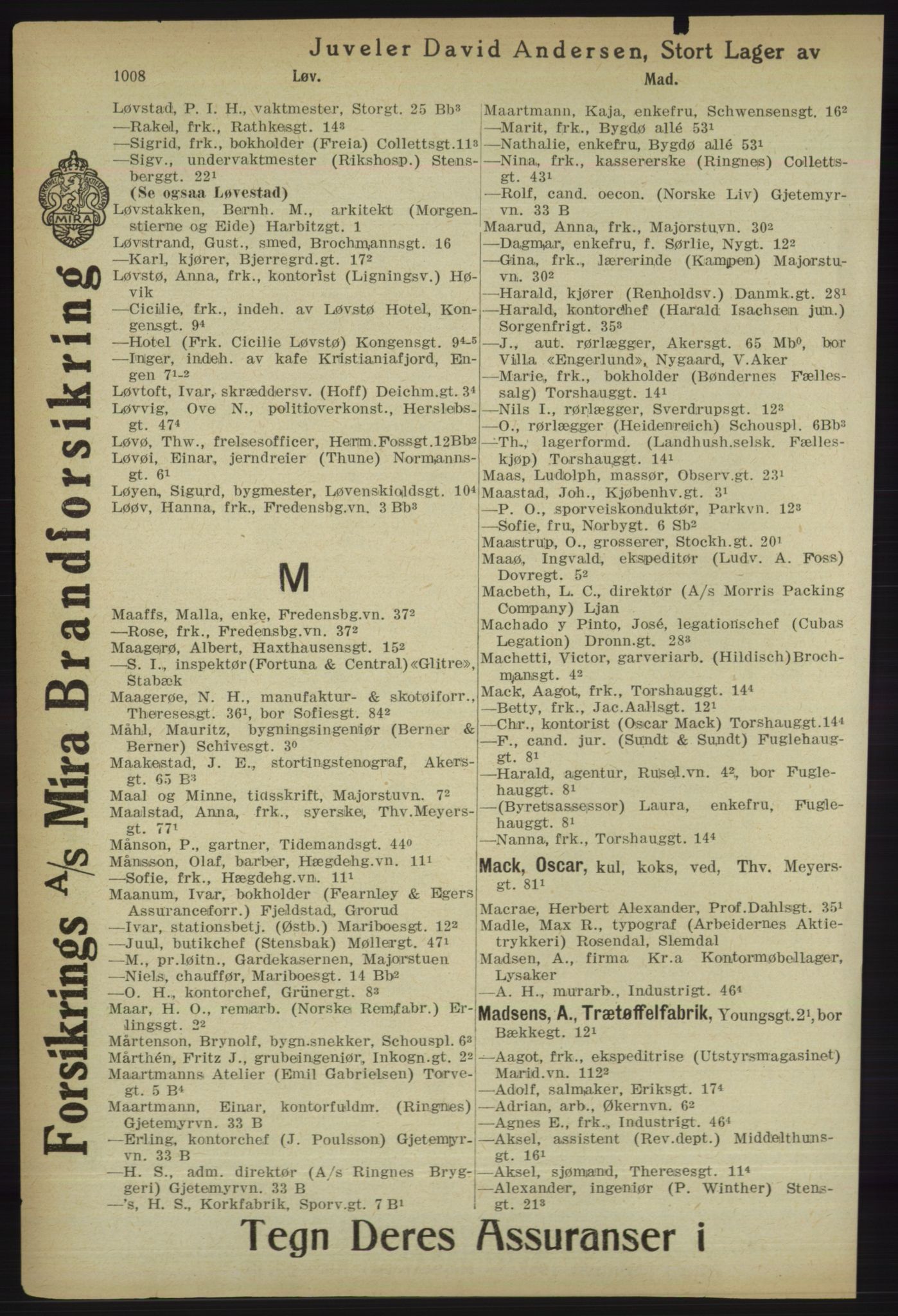 Kristiania/Oslo adressebok, PUBL/-, 1918, p. 1033