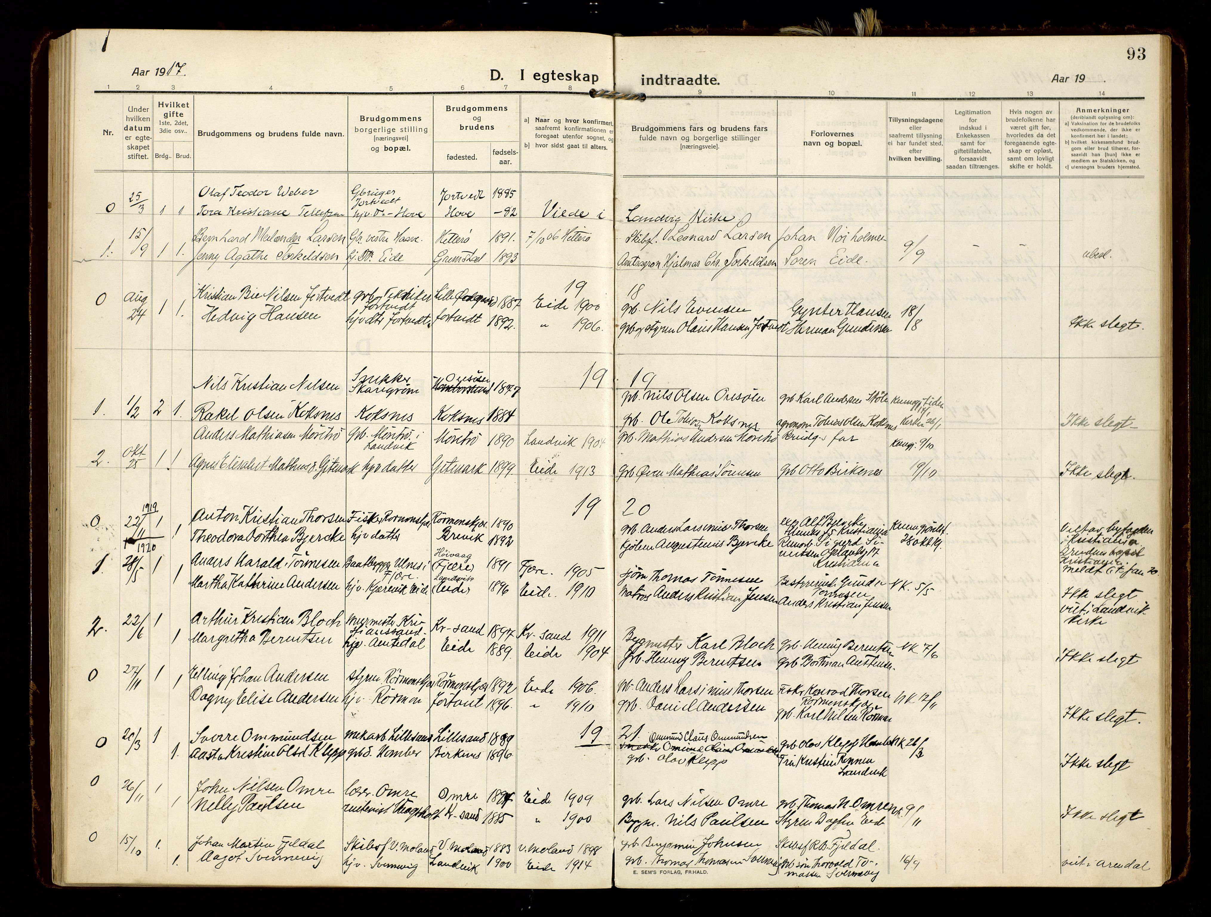 Hommedal sokneprestkontor, AV/SAK-1111-0023/F/Fa/Faa/L0004: Parish register (official) no. A 4, 1916-1945, p. 93