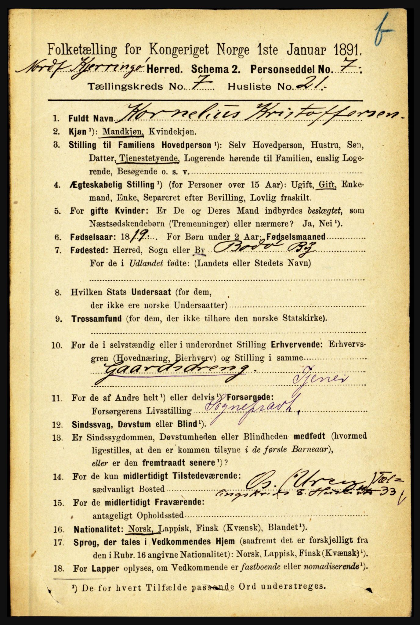 RA, 1891 census for 1846 Nordfold-Kjerringøy, 1891, p. 1912