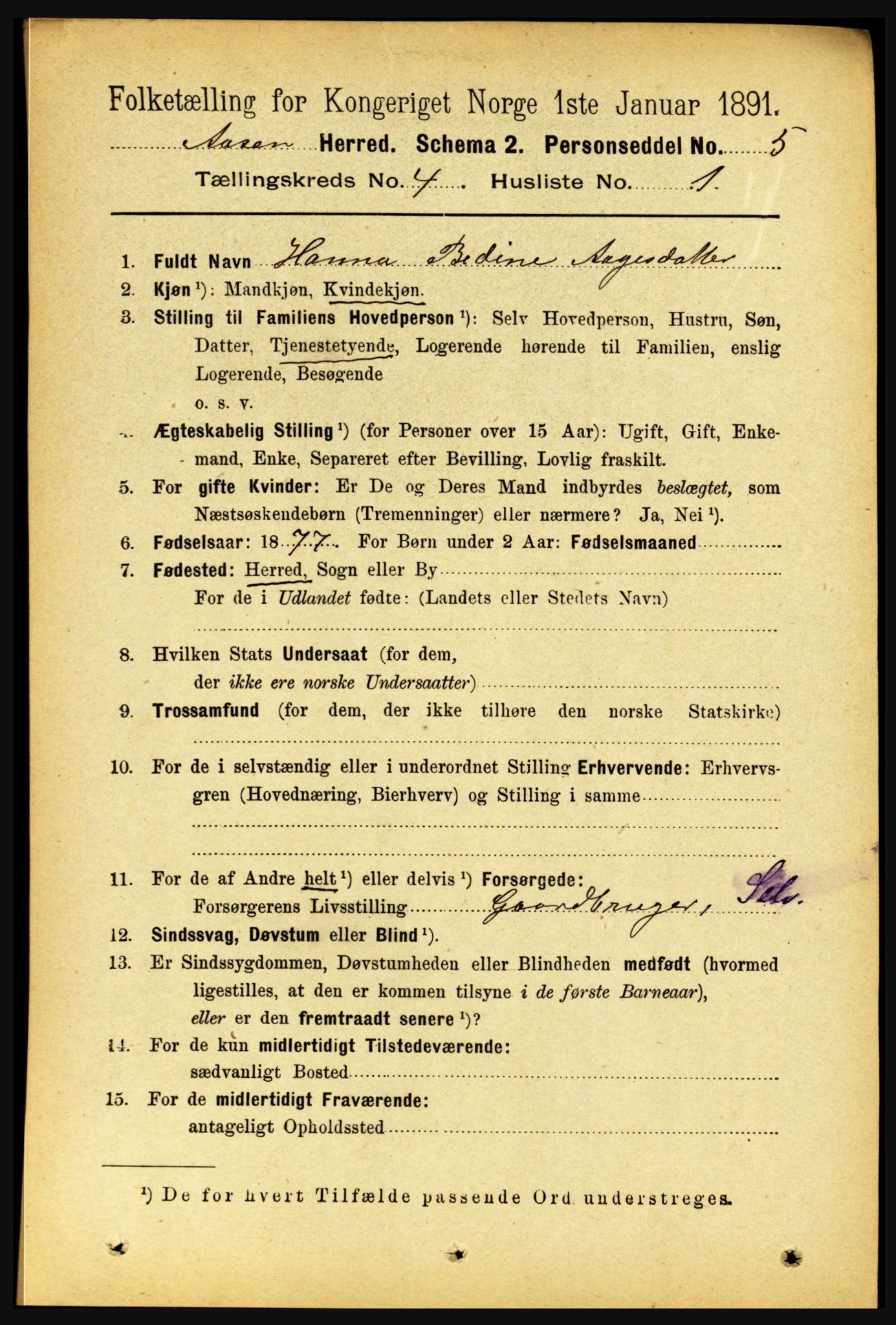 RA, 1891 census for 1716 Åsen, 1891, p. 1420