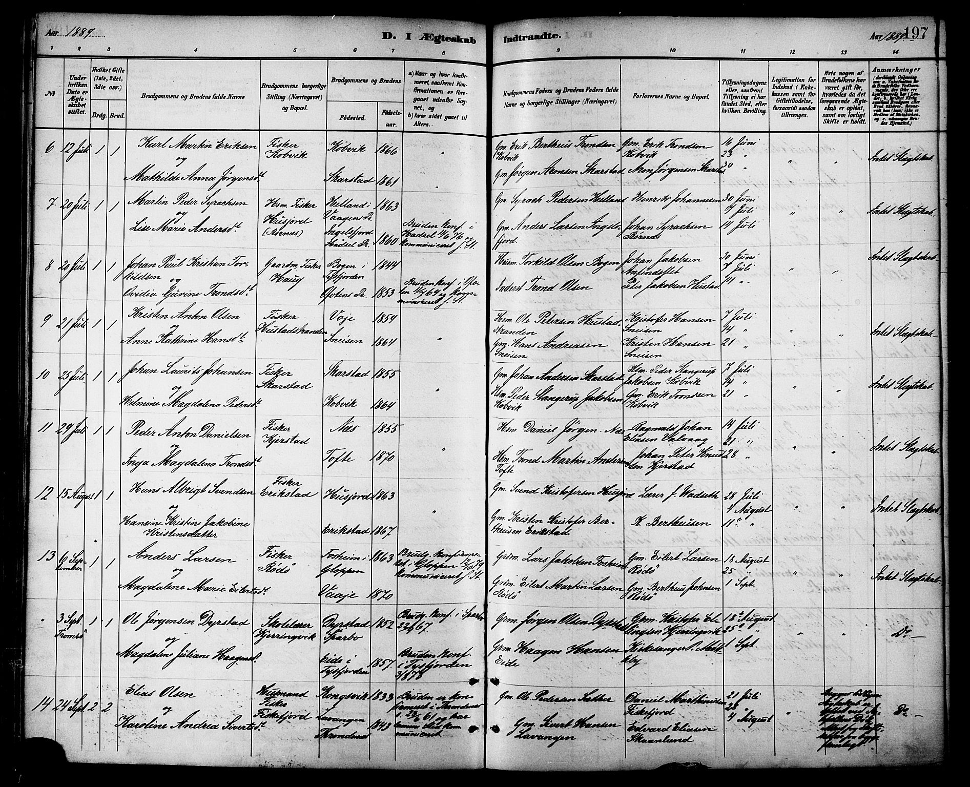 Ministerialprotokoller, klokkerbøker og fødselsregistre - Nordland, AV/SAT-A-1459/872/L1035: Parish register (official) no. 872A10, 1884-1896, p. 197