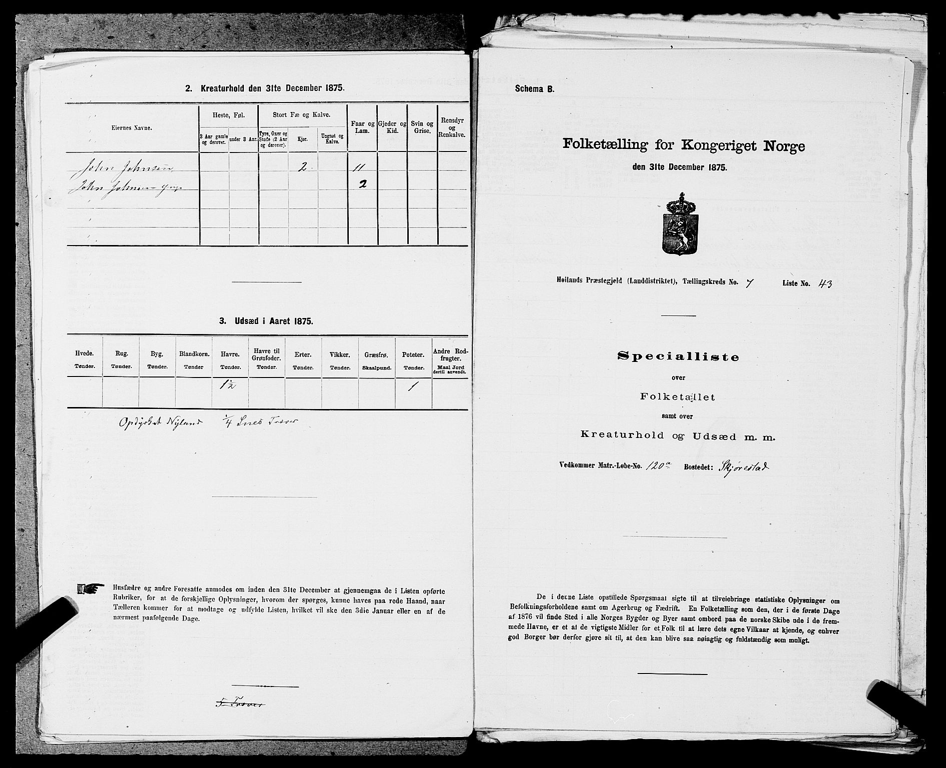 SAST, 1875 census for 1123L Høyland/Høyland, 1875, p. 1050