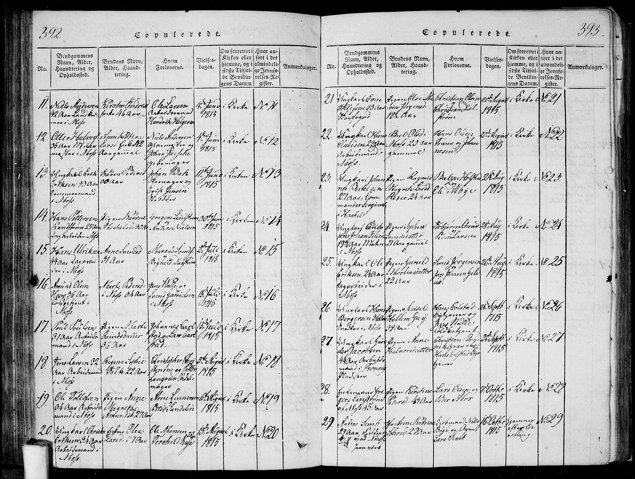 Moss prestekontor Kirkebøker, SAO/A-2003/F/Fa/L0005: Parish register (official) no. I 5, 1814-1828, p. 392-393