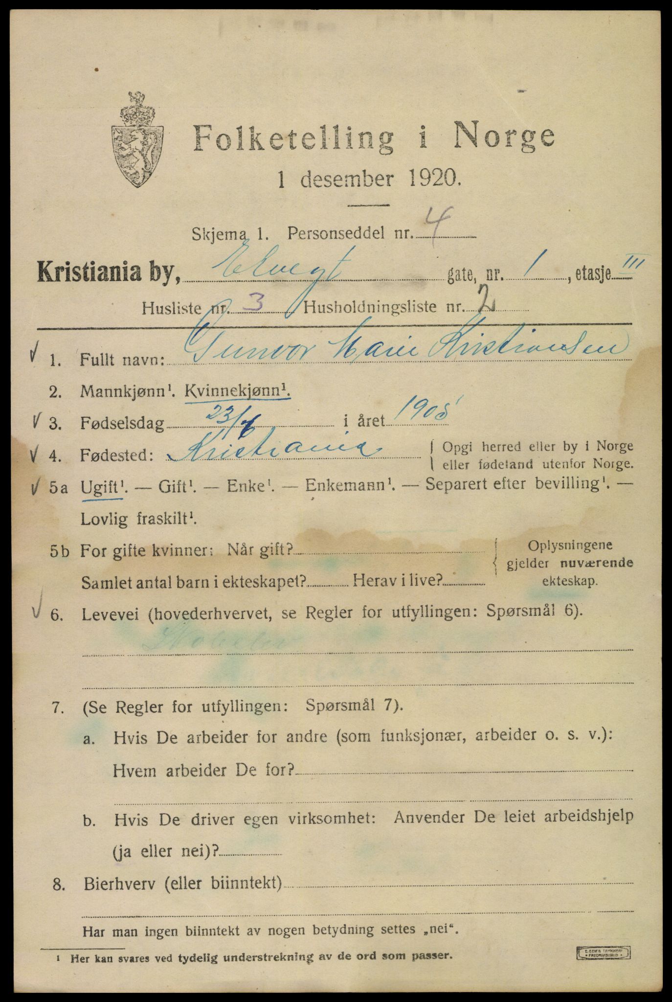 SAO, 1920 census for Kristiania, 1920, p. 215097