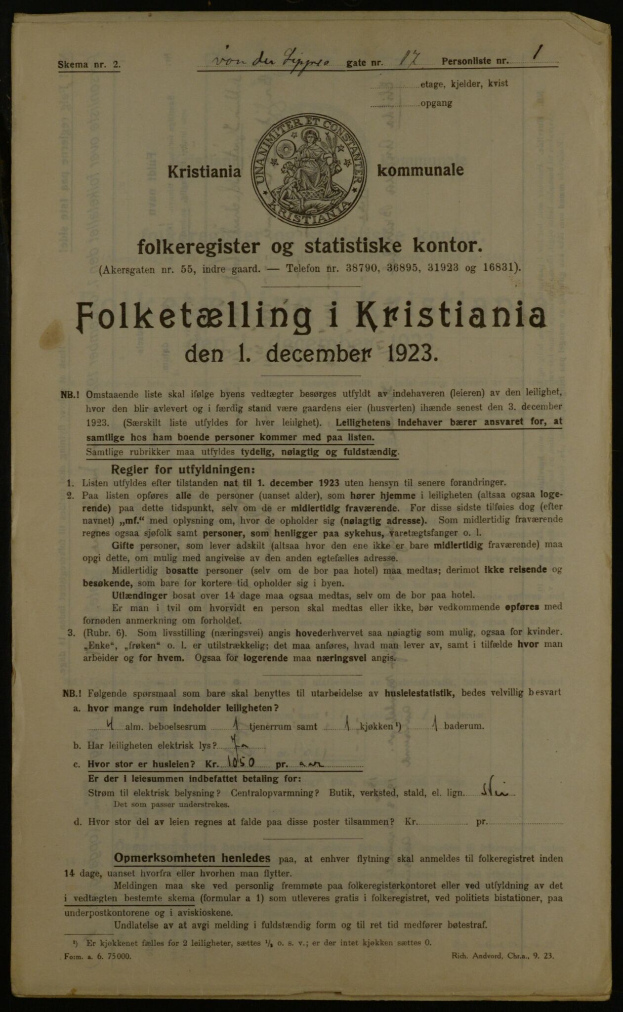 OBA, Municipal Census 1923 for Kristiania, 1923, p. 138332