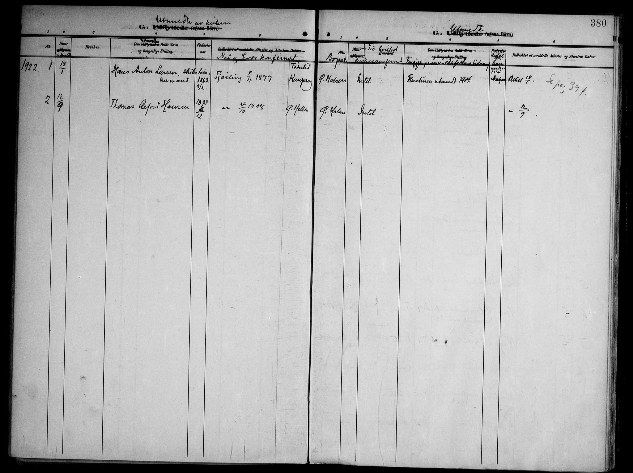 Tjølling kirkebøker, SAKO/A-60/F/Fa/L0010: Parish register (official) no. 10, 1906-1923, p. 380