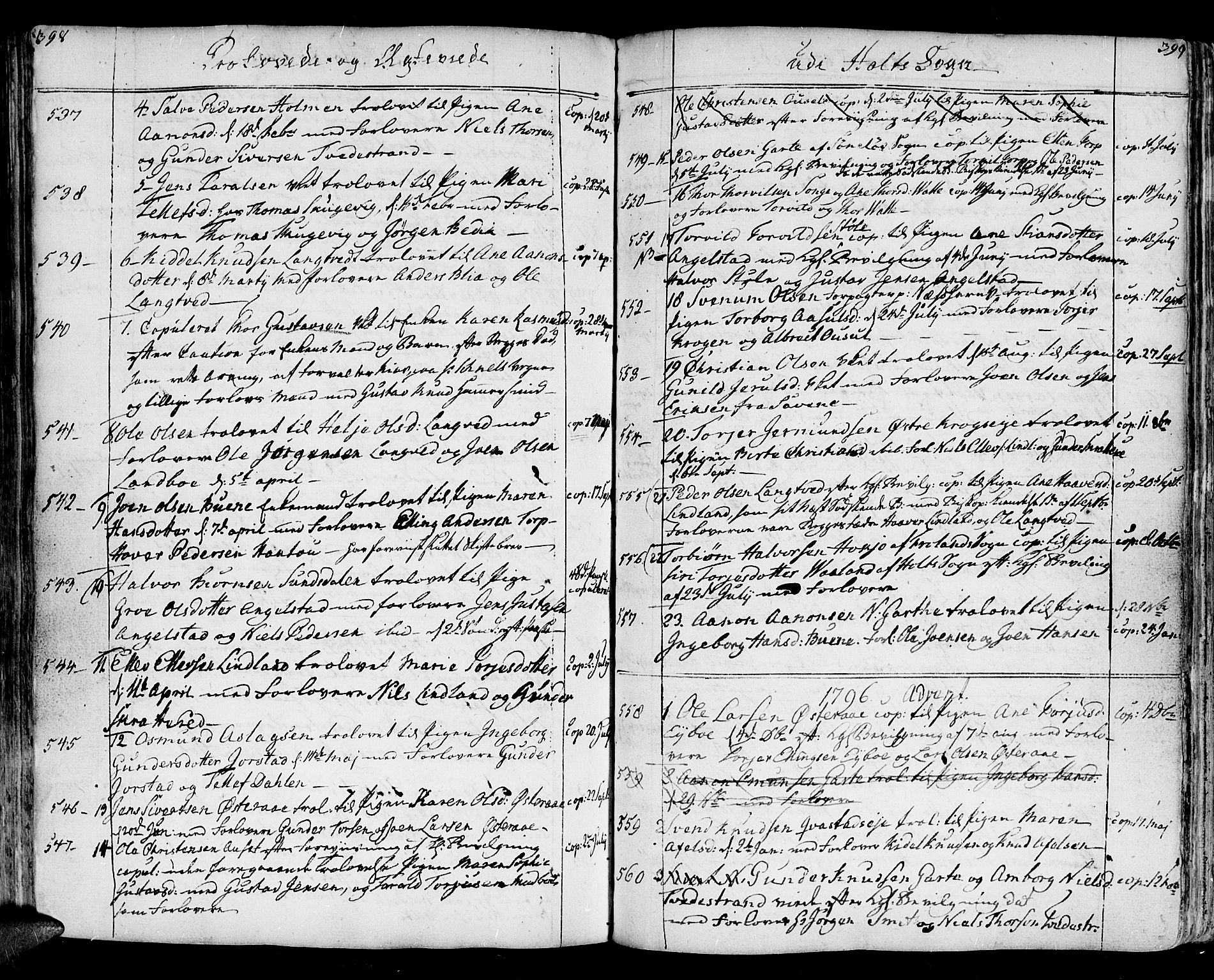 Holt sokneprestkontor, SAK/1111-0021/F/Fa/L0003: Parish register (official) no. A 3, 1765-1798, p. 398-399