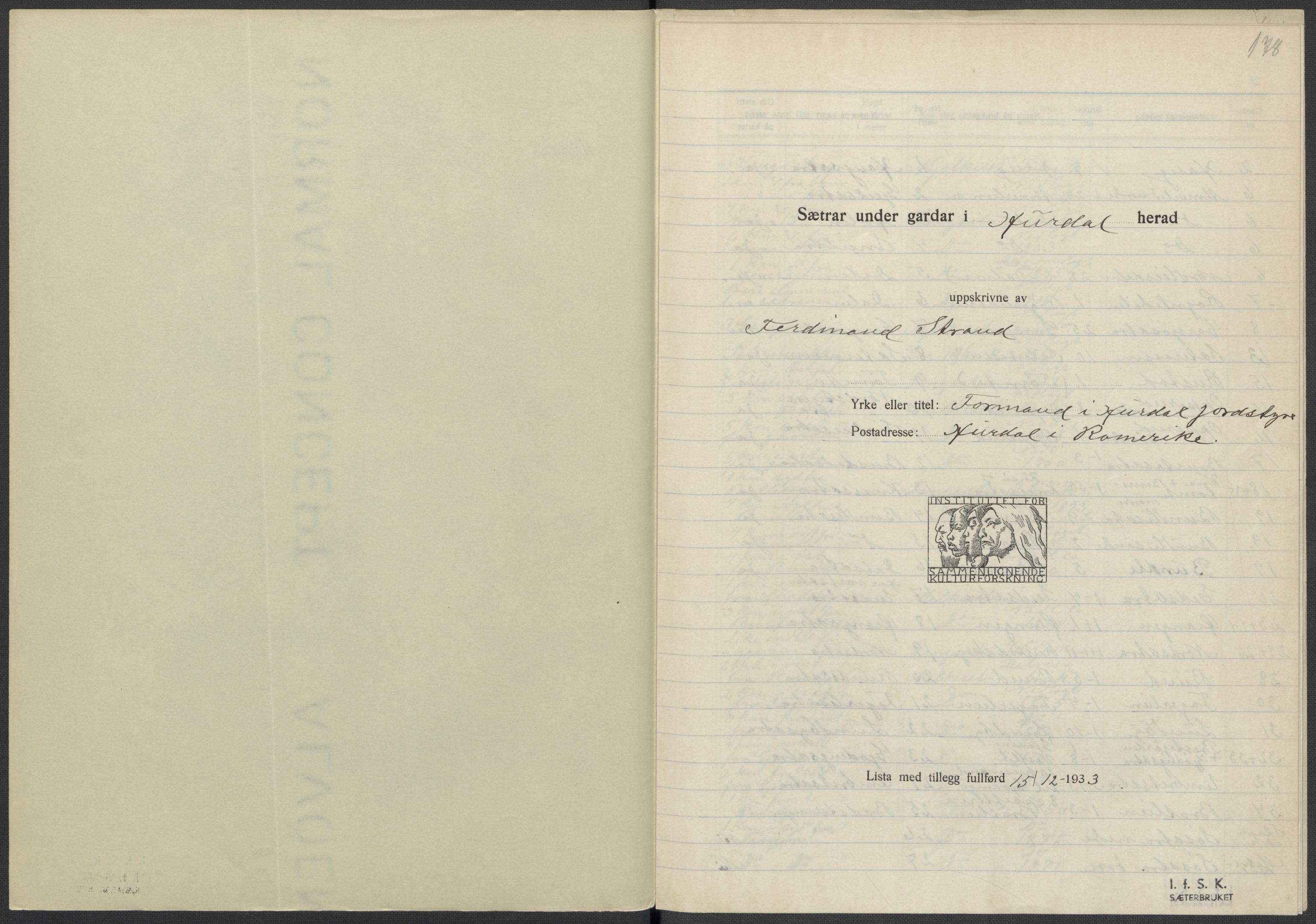 Instituttet for sammenlignende kulturforskning, AV/RA-PA-0424/F/Fc/L0002/0002: Eske B2: / Akershus (perm II), 1932-1936, p. 178