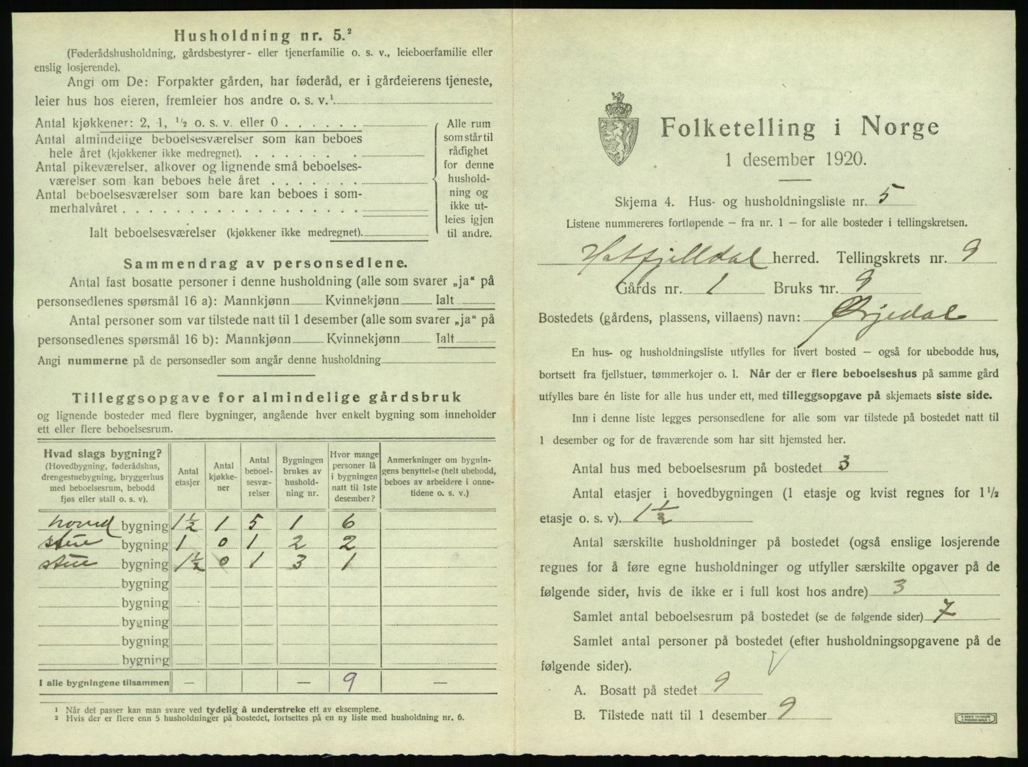 SAT, 1920 census for Hattfjelldal, 1920, p. 288