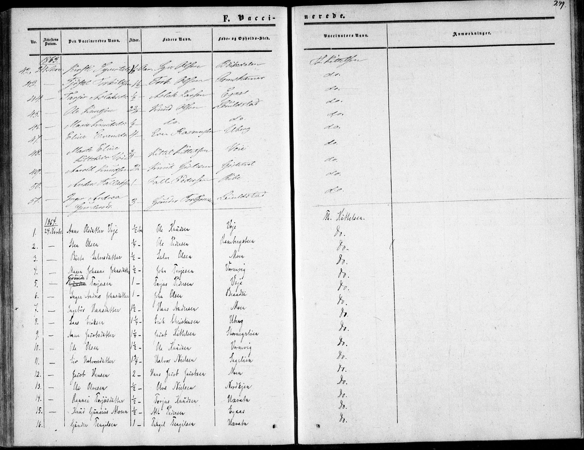 Gjerstad sokneprestkontor, AV/SAK-1111-0014/F/Fa/Fab/L0003: Parish register (official) no. A 3, 1853-1878, p. 249