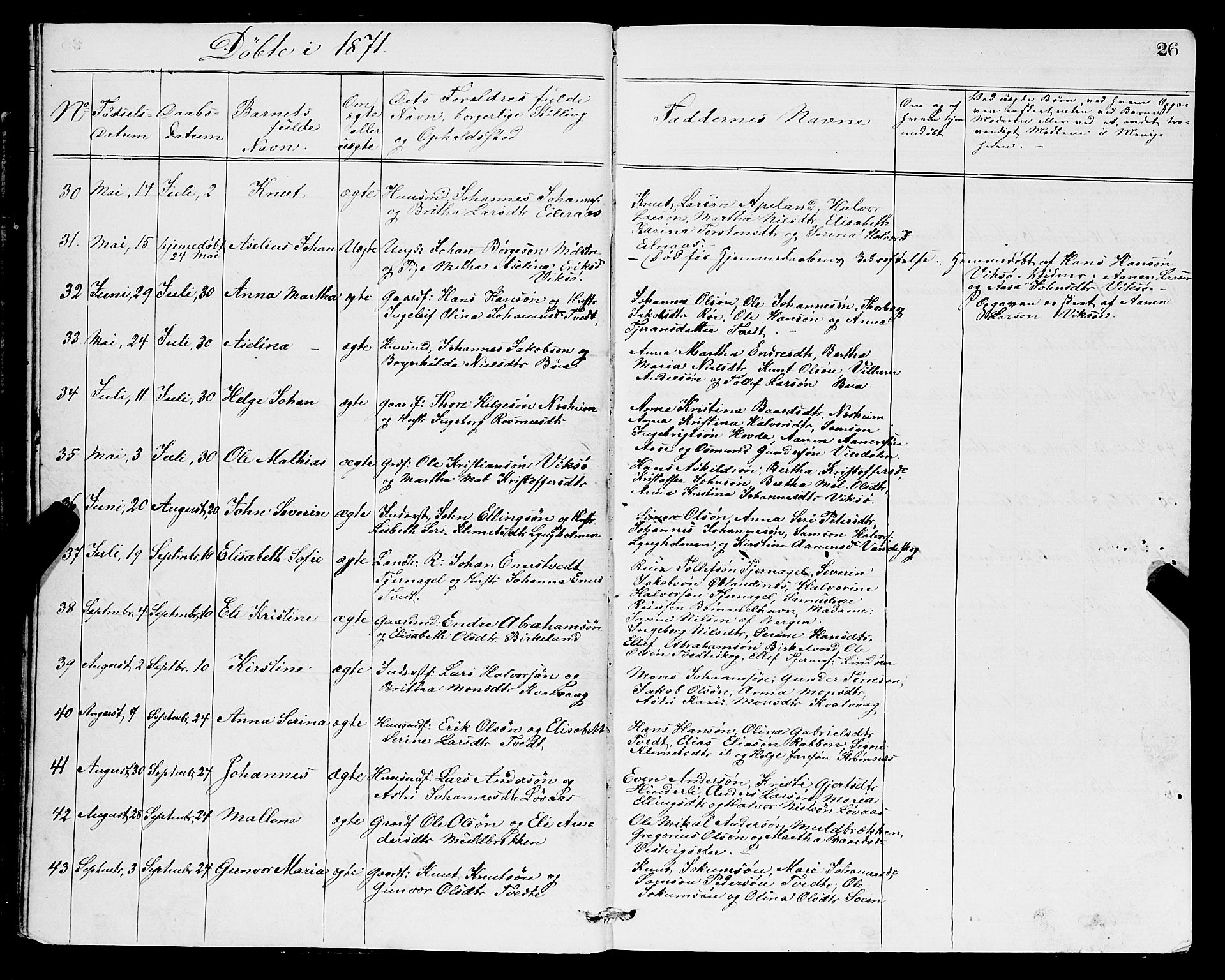 Sveio Sokneprestembete, SAB/A-78501/H/Hab: Parish register (copy) no. A 2, 1866-1877, p. 26