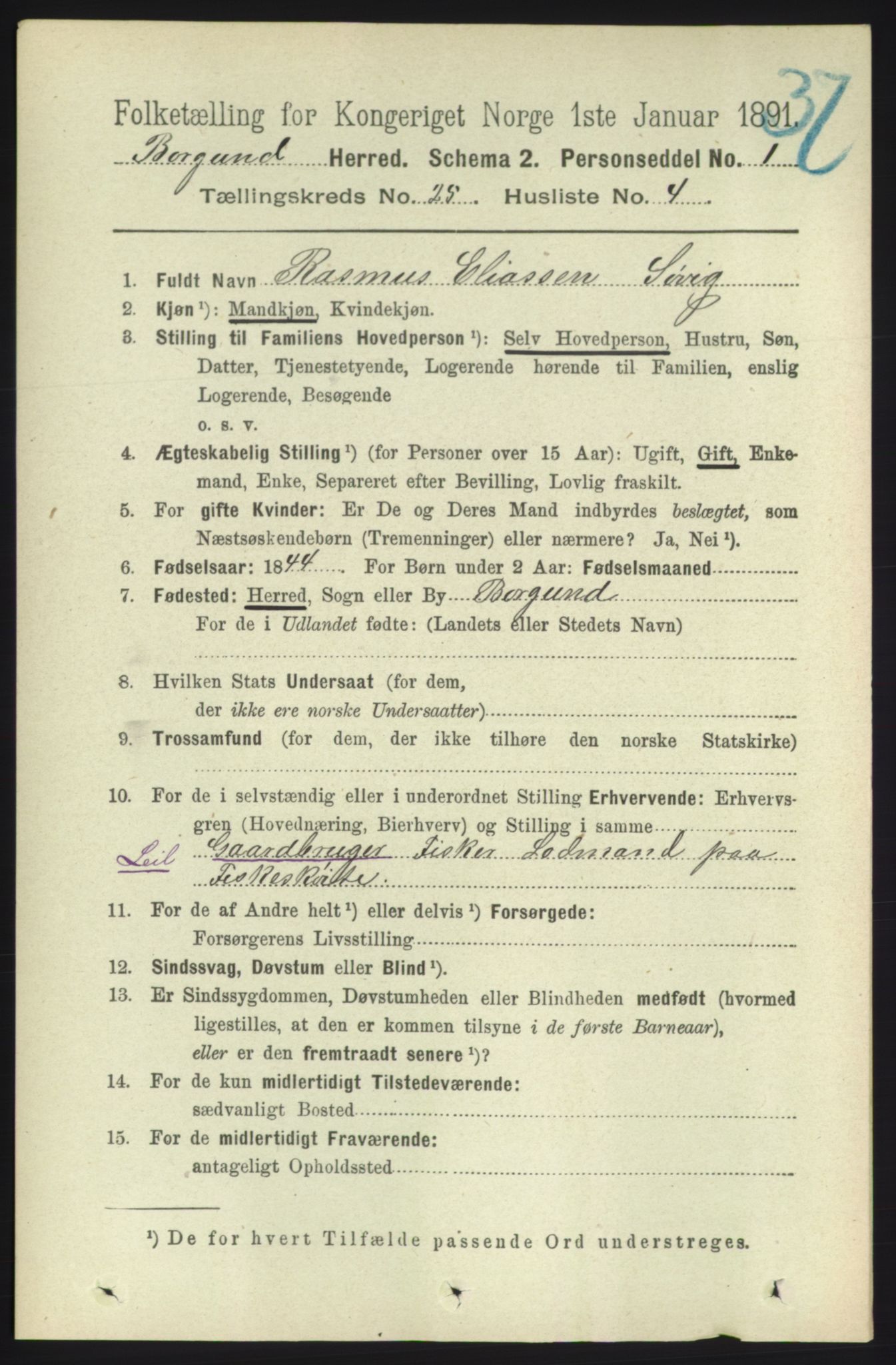 RA, 1891 census for 1531 Borgund, 1891, p. 7277