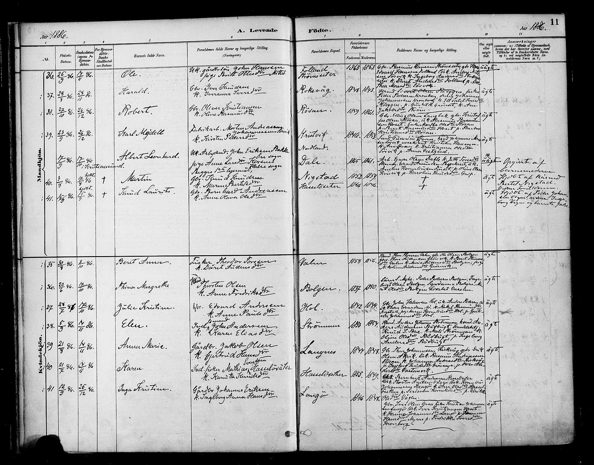 Ministerialprotokoller, klokkerbøker og fødselsregistre - Møre og Romsdal, AV/SAT-A-1454/569/L0819: Parish register (official) no. 569A05, 1885-1899, p. 11