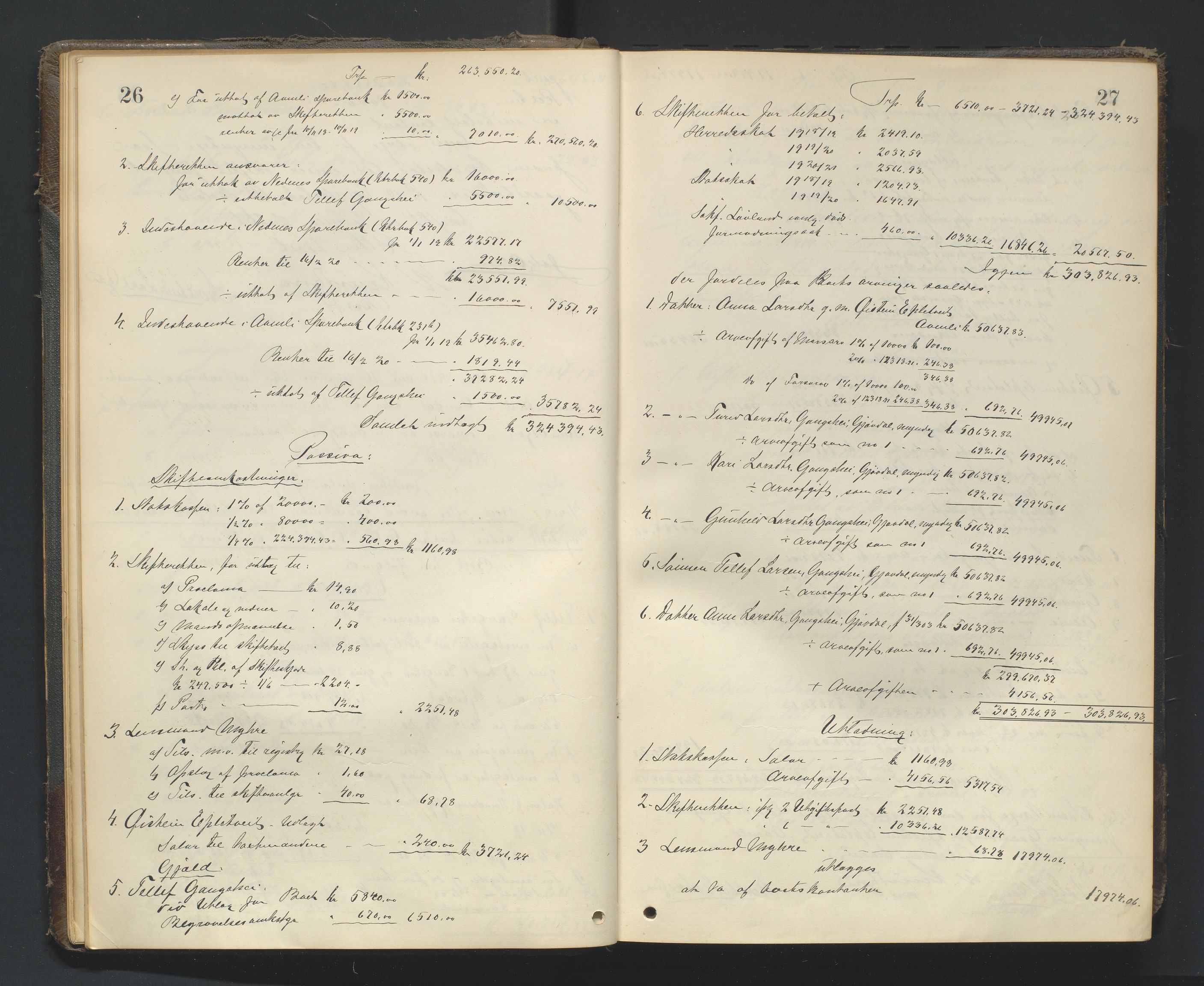 Nedenes sorenskriveri, AV/SAK-1221-0006/H/Hc/L0022: Skifteutlodningsprotokoll nr 8, 1919-1926, p. 26-27
