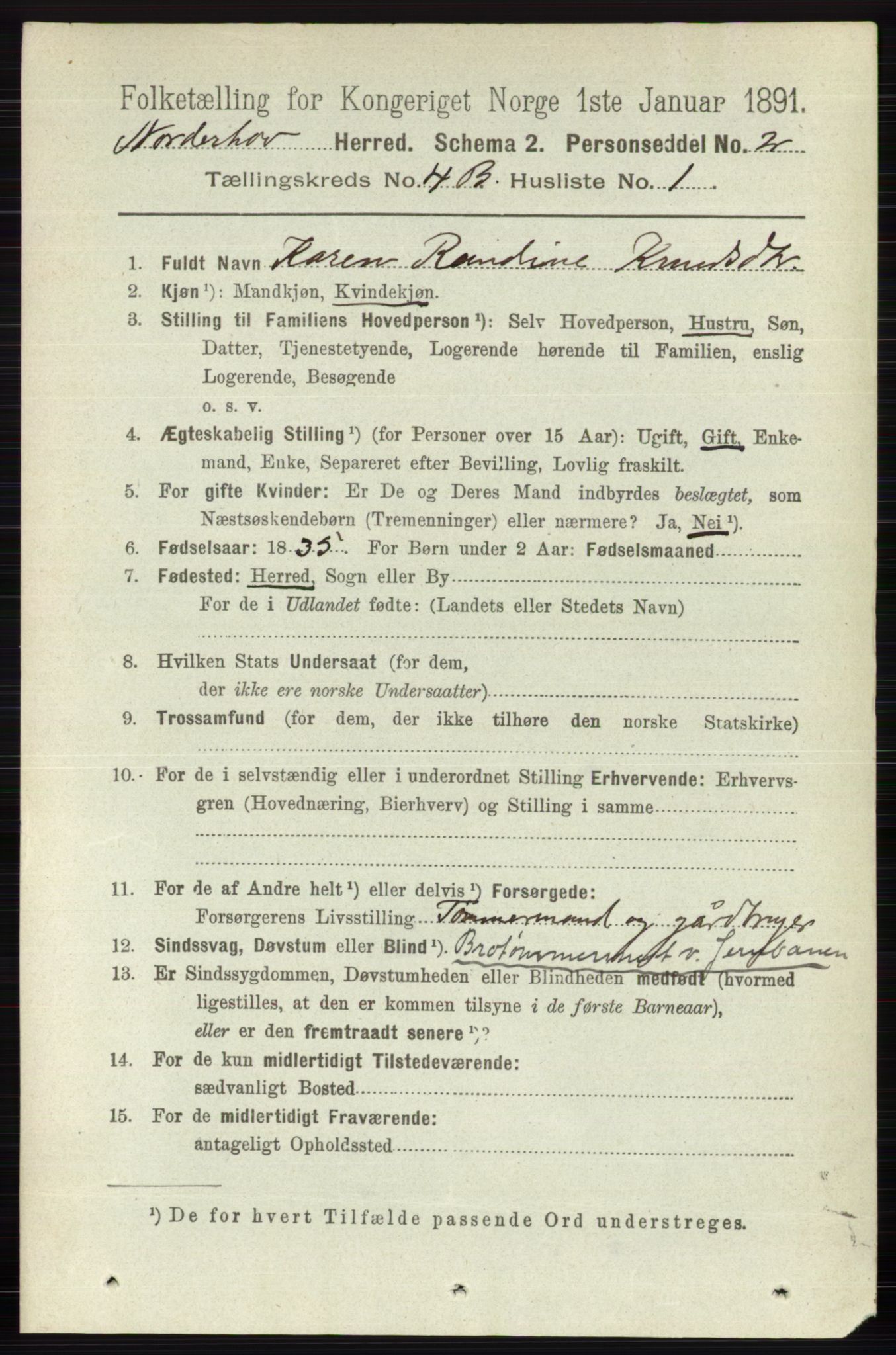RA, 1891 census for 0613 Norderhov, 1891, p. 2001