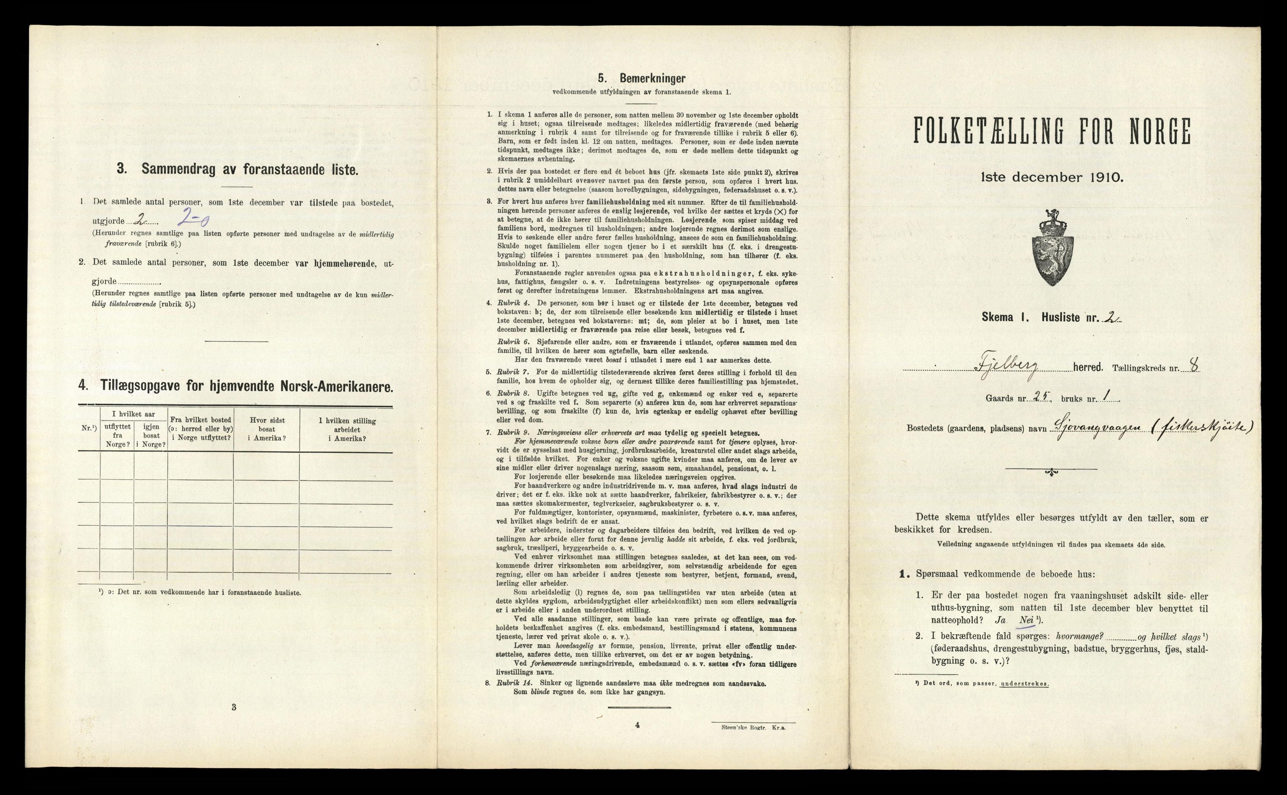 RA, 1910 census for Fjelberg, 1910, p. 825