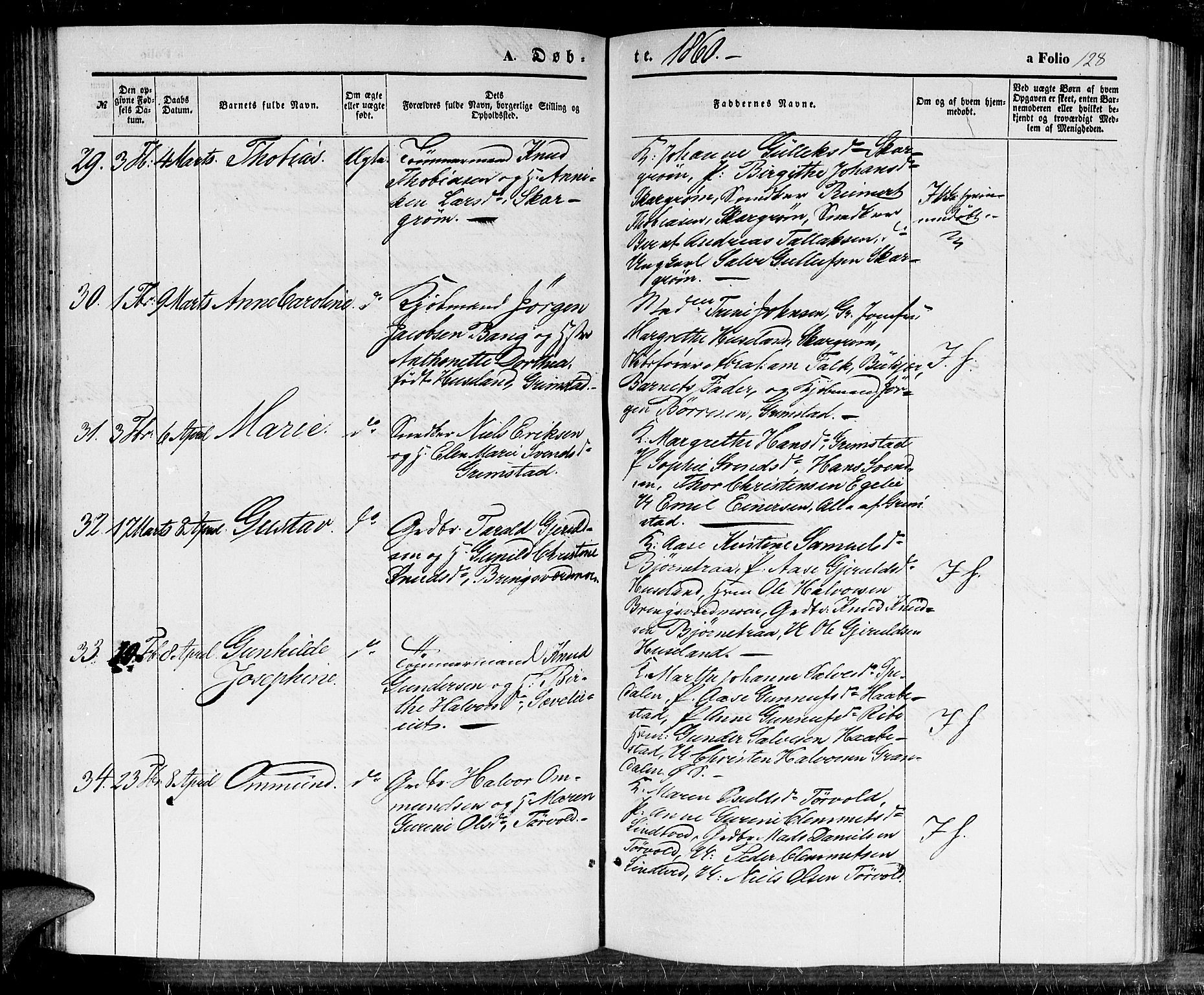 Fjære sokneprestkontor, SAK/1111-0011/F/Fb/L0008: Parish register (copy) no. B 8, 1854-1867, p. 128