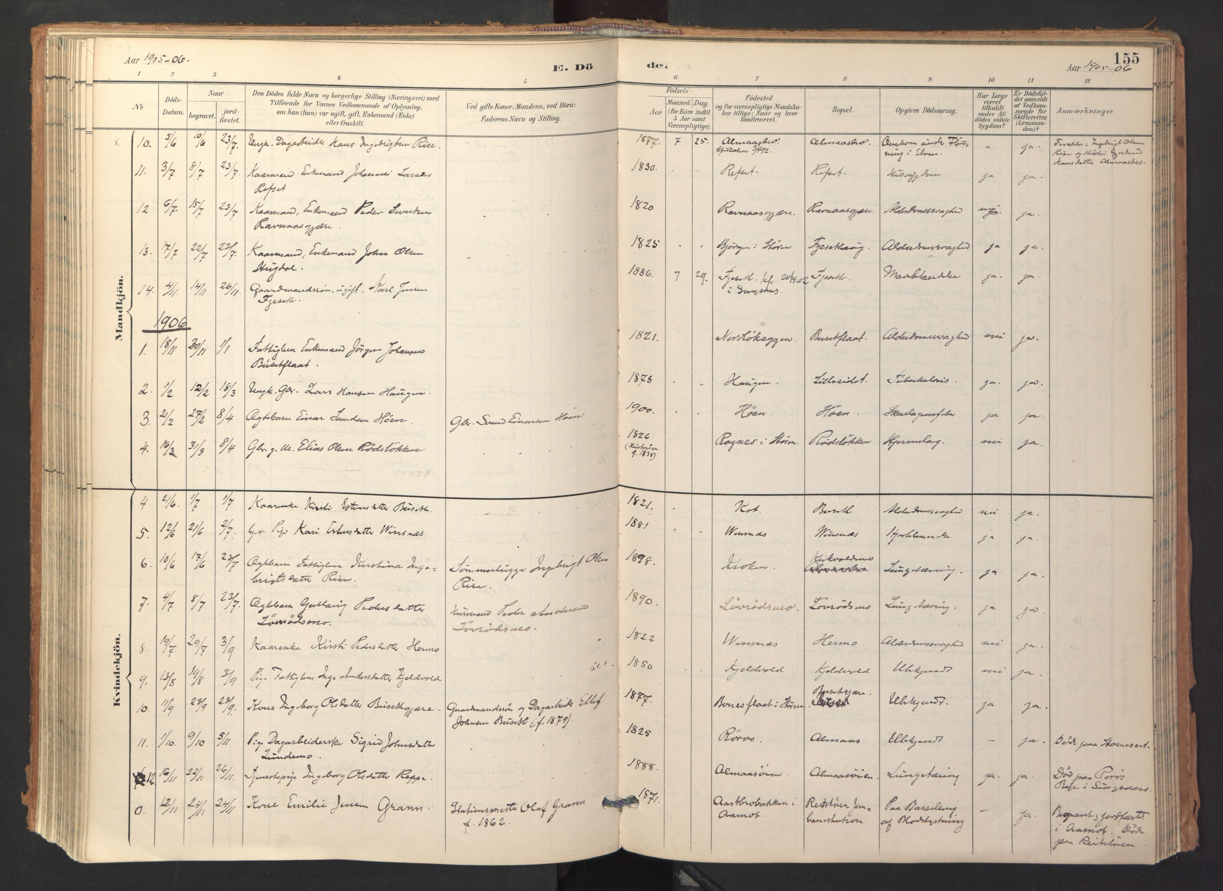 Ministerialprotokoller, klokkerbøker og fødselsregistre - Sør-Trøndelag, SAT/A-1456/688/L1025: Parish register (official) no. 688A02, 1891-1909, p. 155