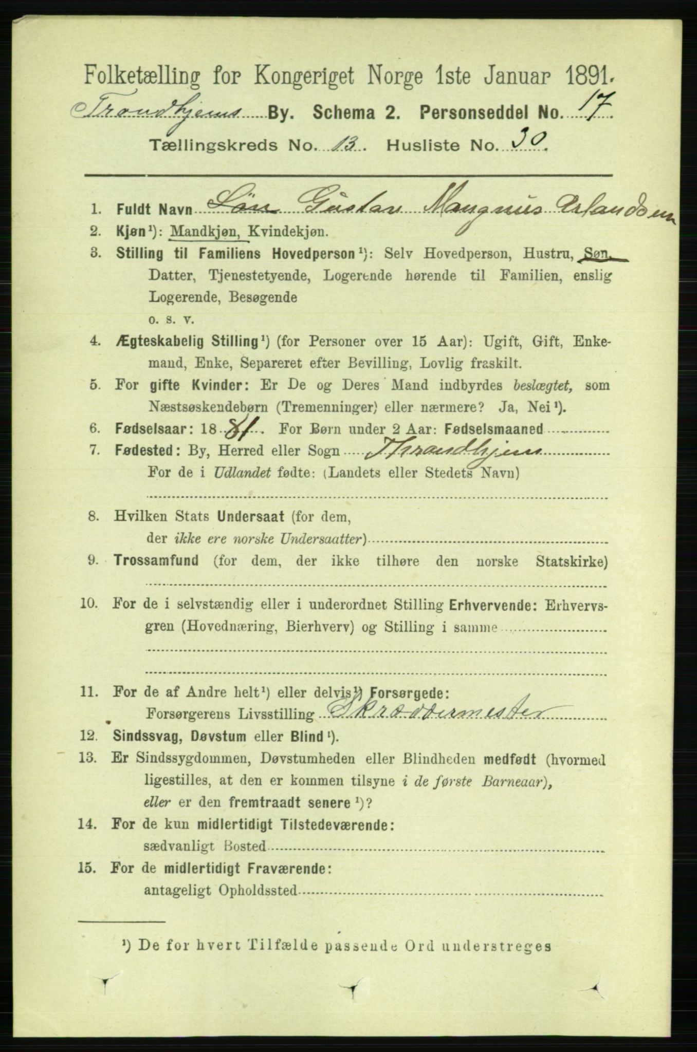 RA, 1891 census for 1601 Trondheim, 1891, p. 10561