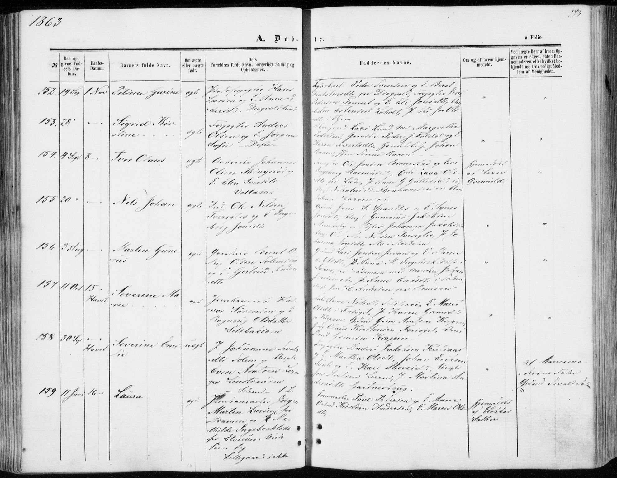 Ministerialprotokoller, klokkerbøker og fødselsregistre - Sør-Trøndelag, AV/SAT-A-1456/606/L0292: Parish register (official) no. 606A07, 1856-1865, p. 173