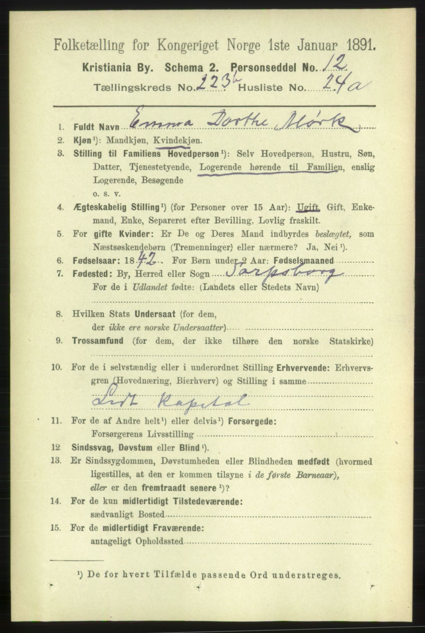 RA, 1891 census for 0301 Kristiania, 1891, p. 142015