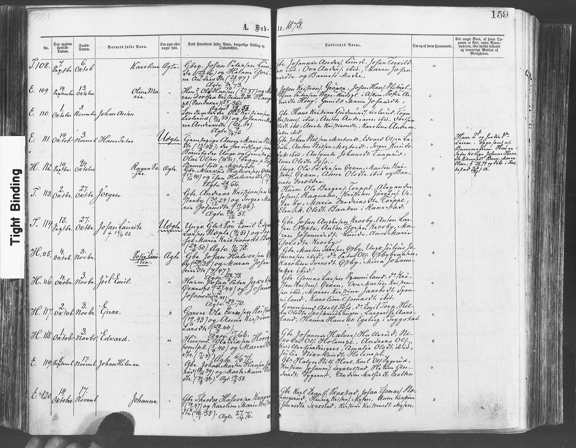 Eidsberg prestekontor Kirkebøker, AV/SAO-A-10905/F/Fa/L0011: Parish register (official) no. I 11, 1867-1878, p. 159