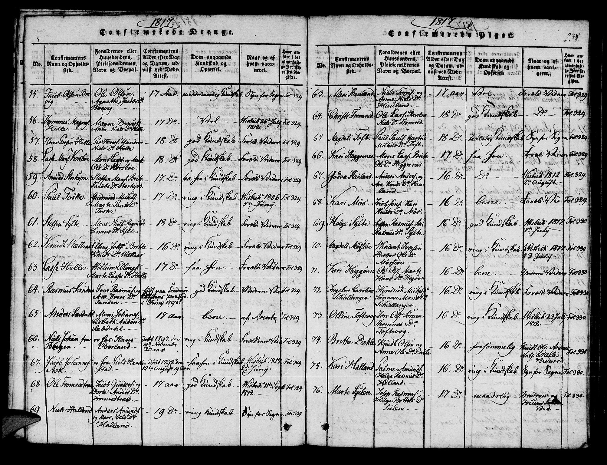 Manger sokneprestembete, AV/SAB-A-76801/H/Haa: Parish register (official) no. A 3, 1816-1824, p. 238