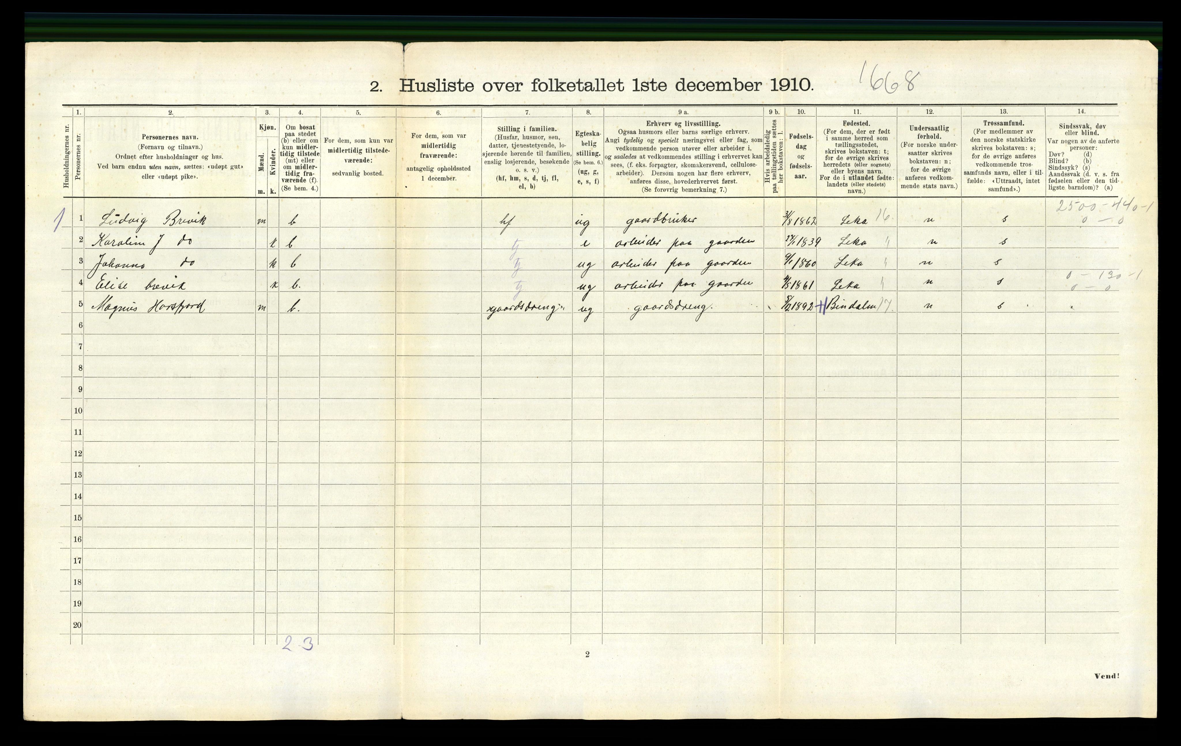 RA, 1910 census for Kolvereid, 1910, p. 561