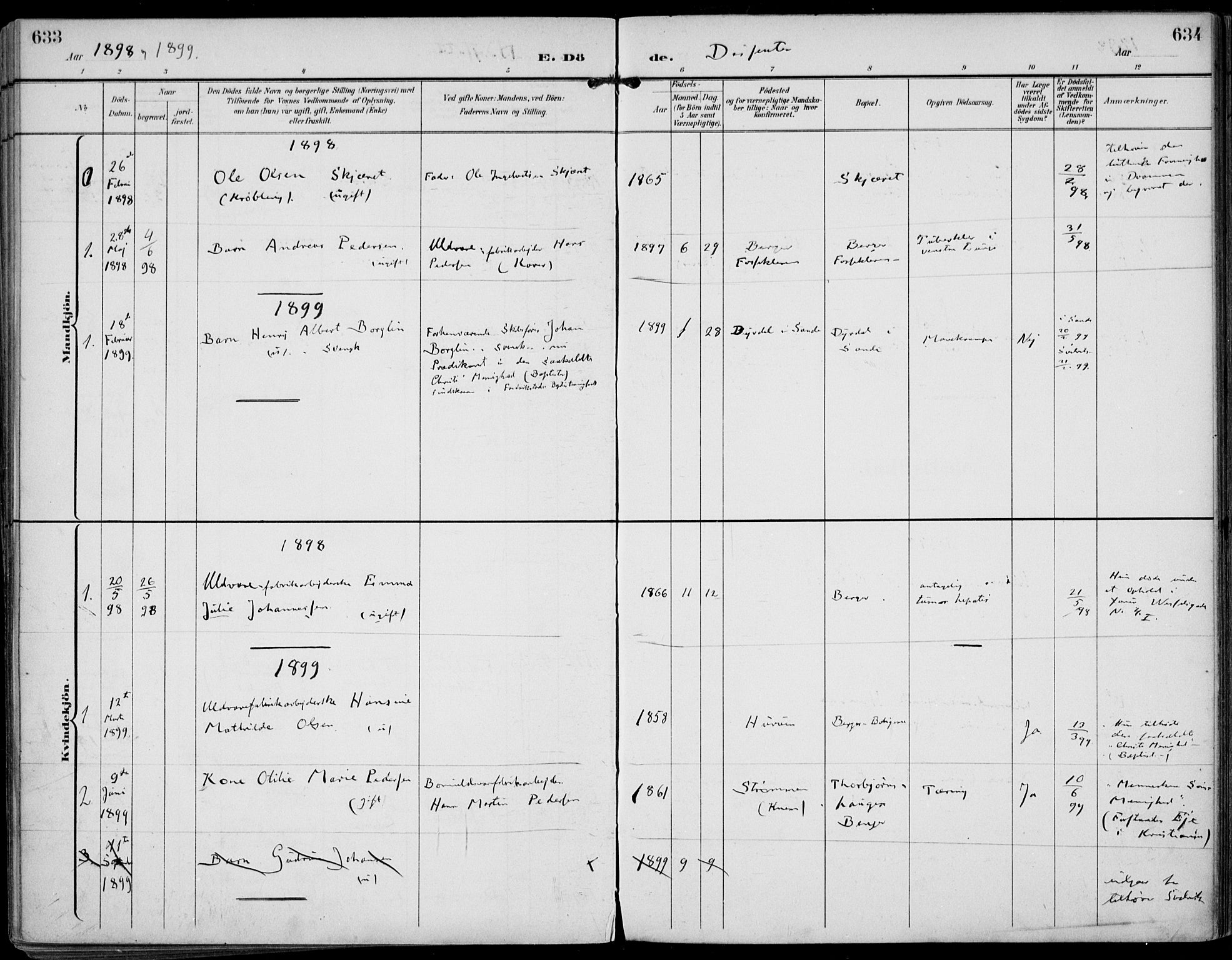 Strømm kirkebøker, AV/SAKO-A-322/F/Fa/L0005: Parish register (official) no. I 5, 1898-1919, p. 633-634