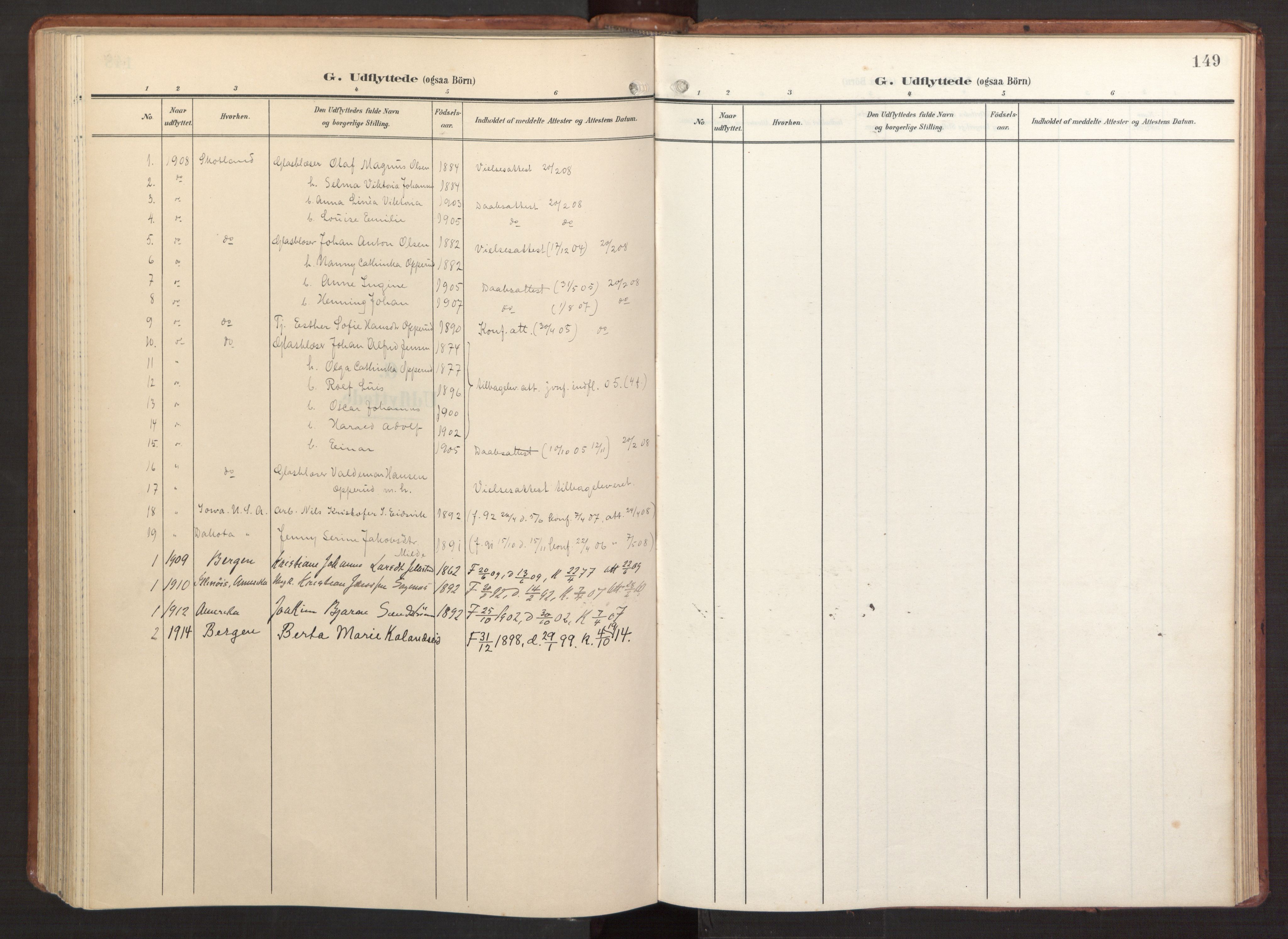 Fana Sokneprestembete, SAB/A-75101/H/Haa/Haab/L0004: Parish register (official) no. B 4, 1908-1915, p. 149