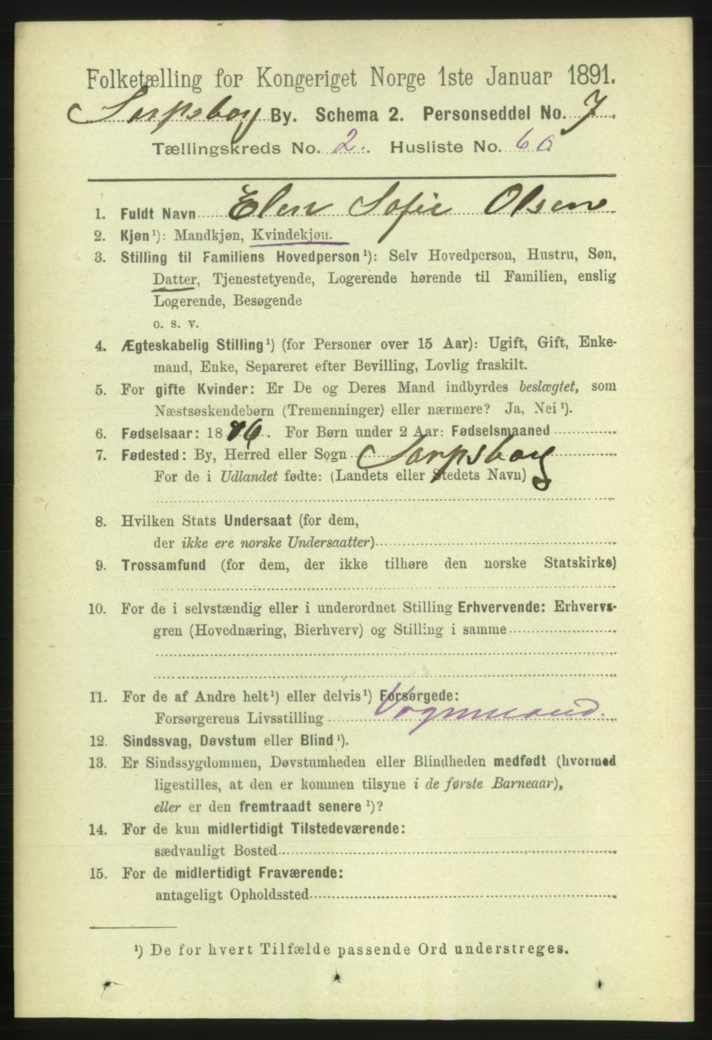 RA, 1891 census for 0102 Sarpsborg, 1891, p. 1878